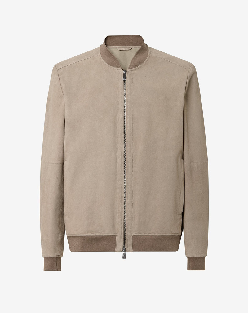 Unlined greige suede bomber jacket 1