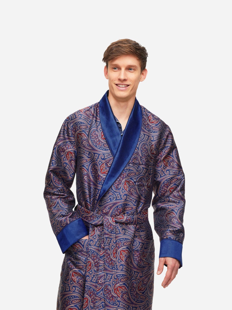 Men's Dressing Gown Verona 59 Silk Jacquard Navy - 5
