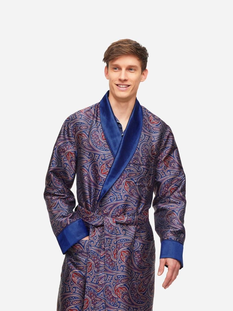 Men's Dressing Gown Verona 59 Silk Jacquard Navy 5