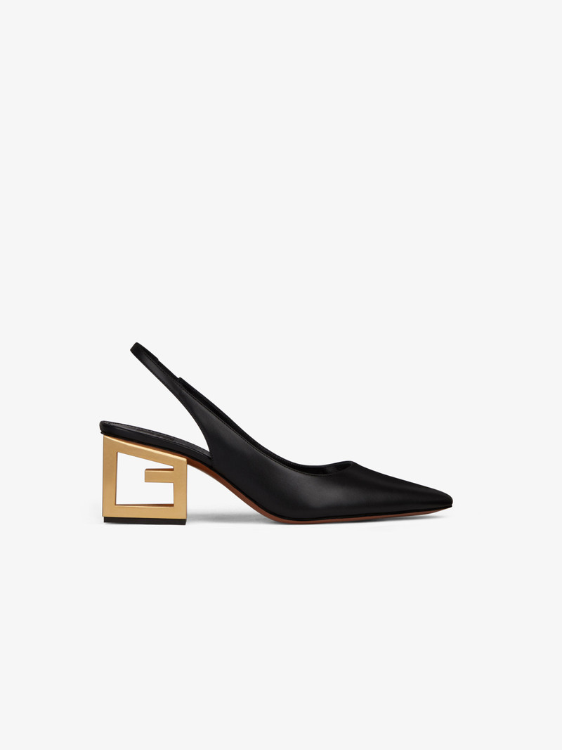 Pumps in leather with triangular G heel 1