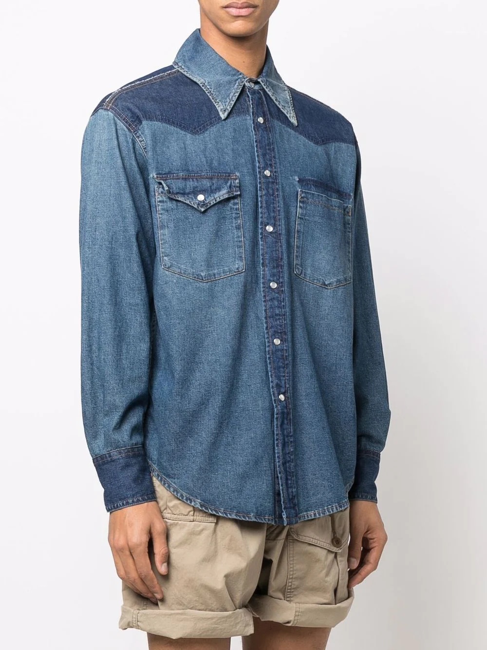 contrasting-panel denim shirt - 3