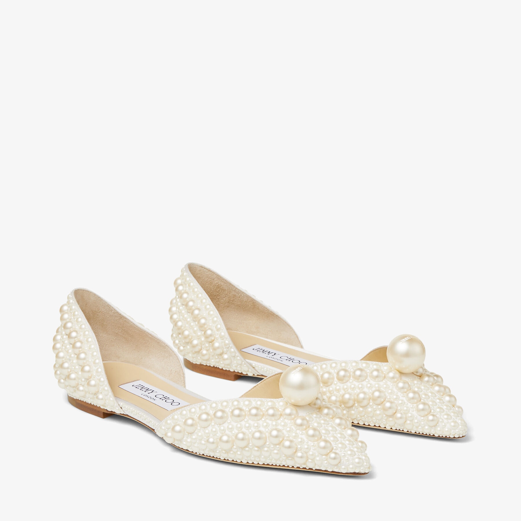 Sabine Flat
White Satin Flats with All-Over Pearl Embellishment - 3