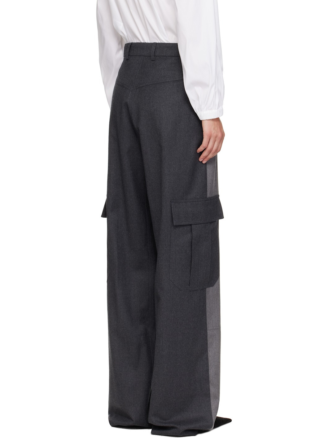 Gray Paneled Slouchy Cargo Pants - 3