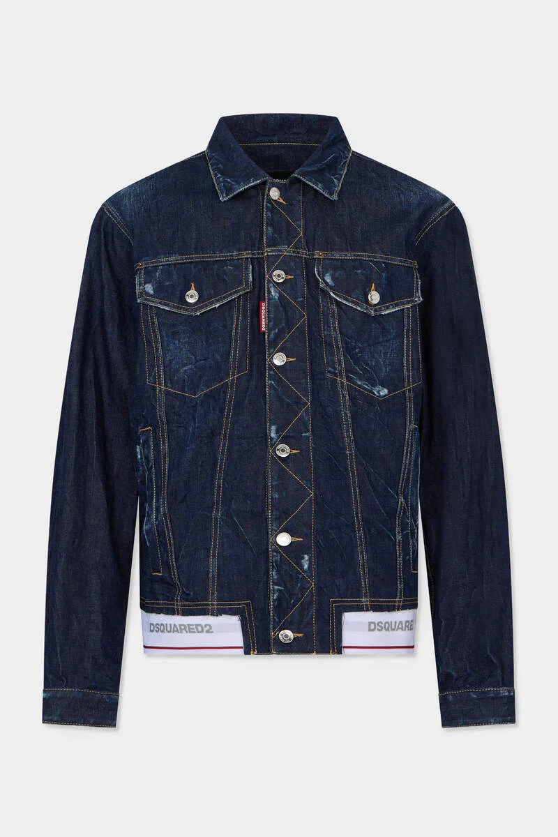 DSQUARED2 TAPE DARK AVIATOR OVERSIZED JEAN JACKET - 1