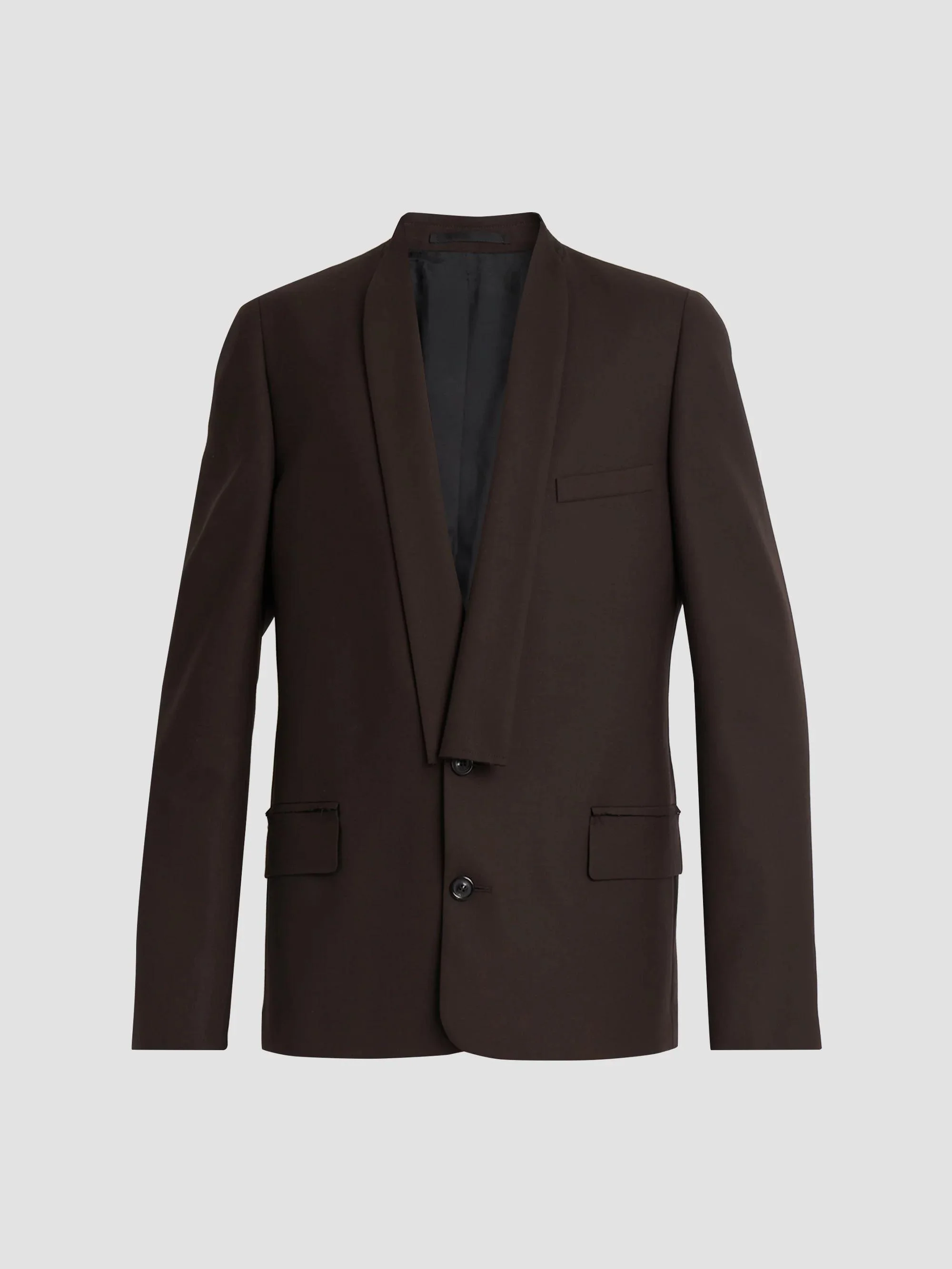 Men's Minimal Collar Wool Blazer - Dark Brown - 1