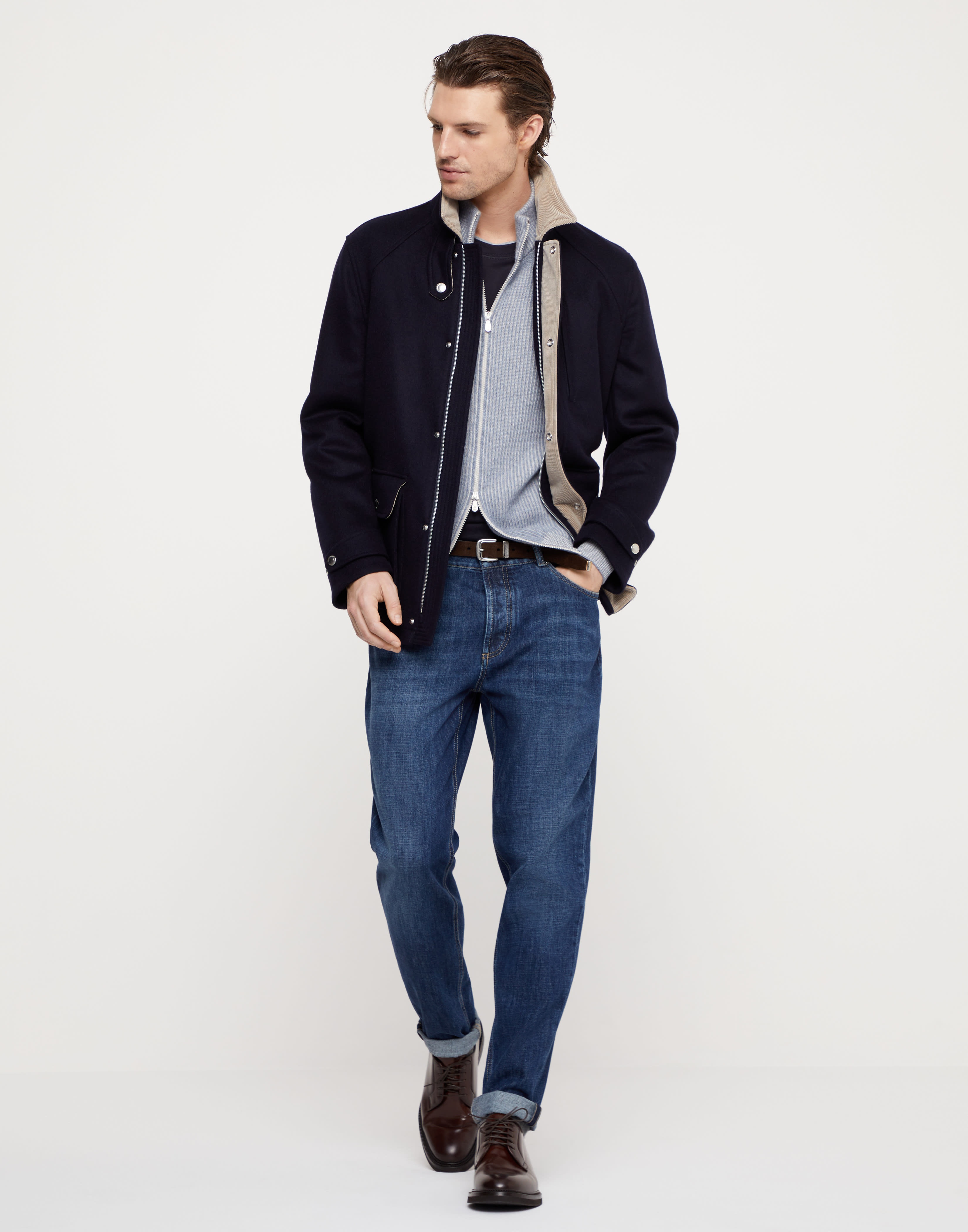 Lightweight denim traditional fit five-pocket trousers - 4