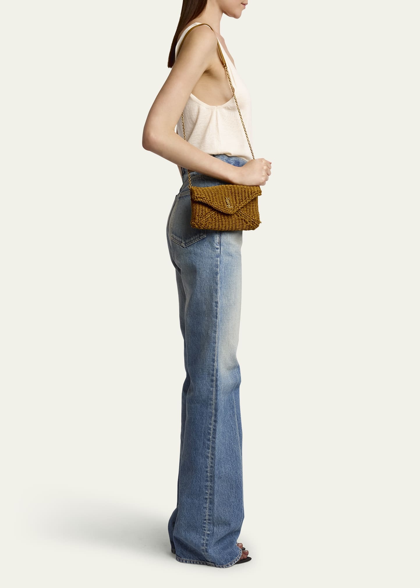 Cassandre Small YSL Pouch Clutch Bag in Raffia - 5