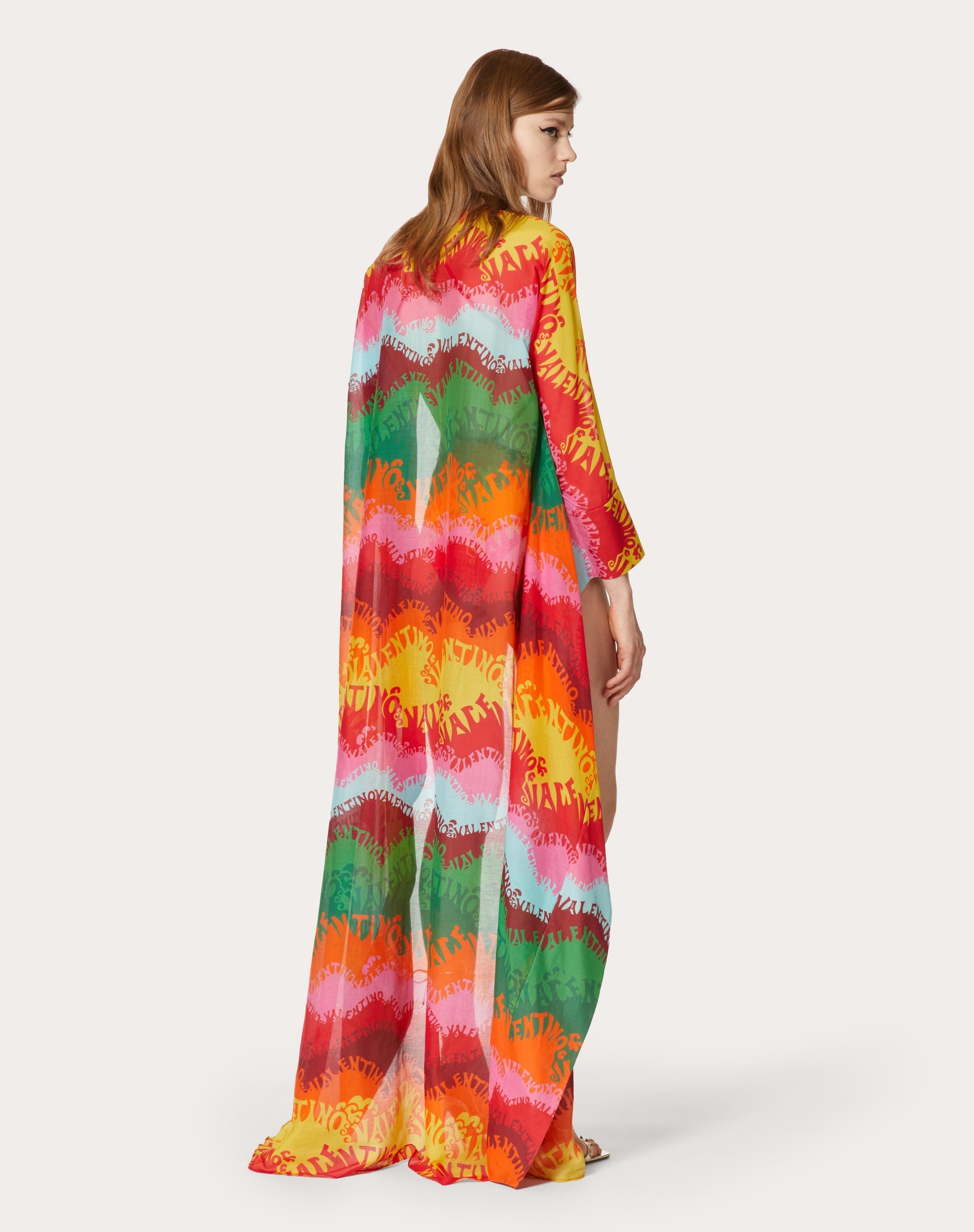 VALENTINO WAVES MULTICOLOR PRINT LONG VOILE CAPE - 4