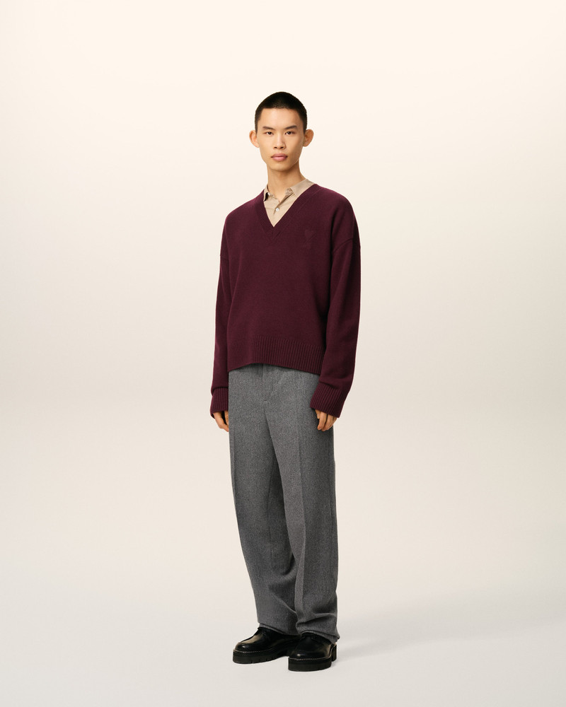 BURGUNDY WOOL AMI DE COEUR V NECK SWEATER 12