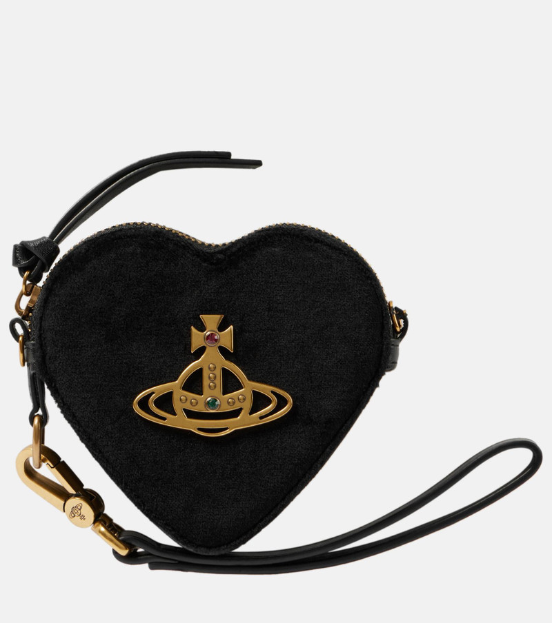 Heart velvet coin purse with strap - 1