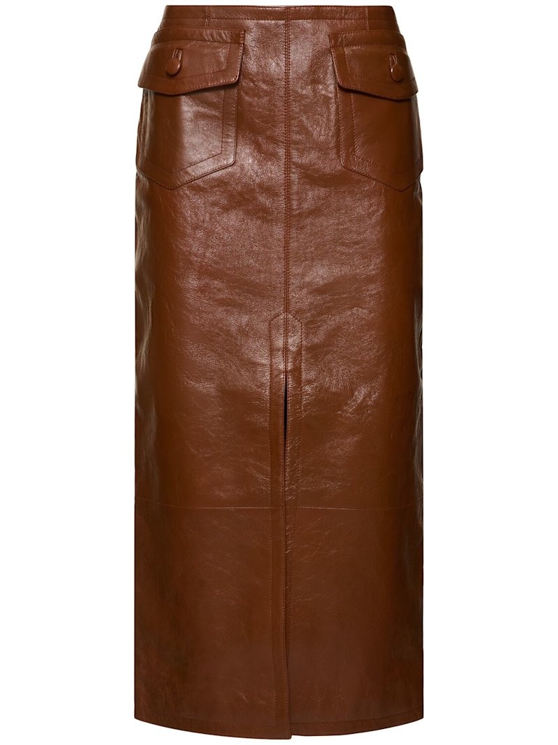 Glossy leather midi skirt - 1