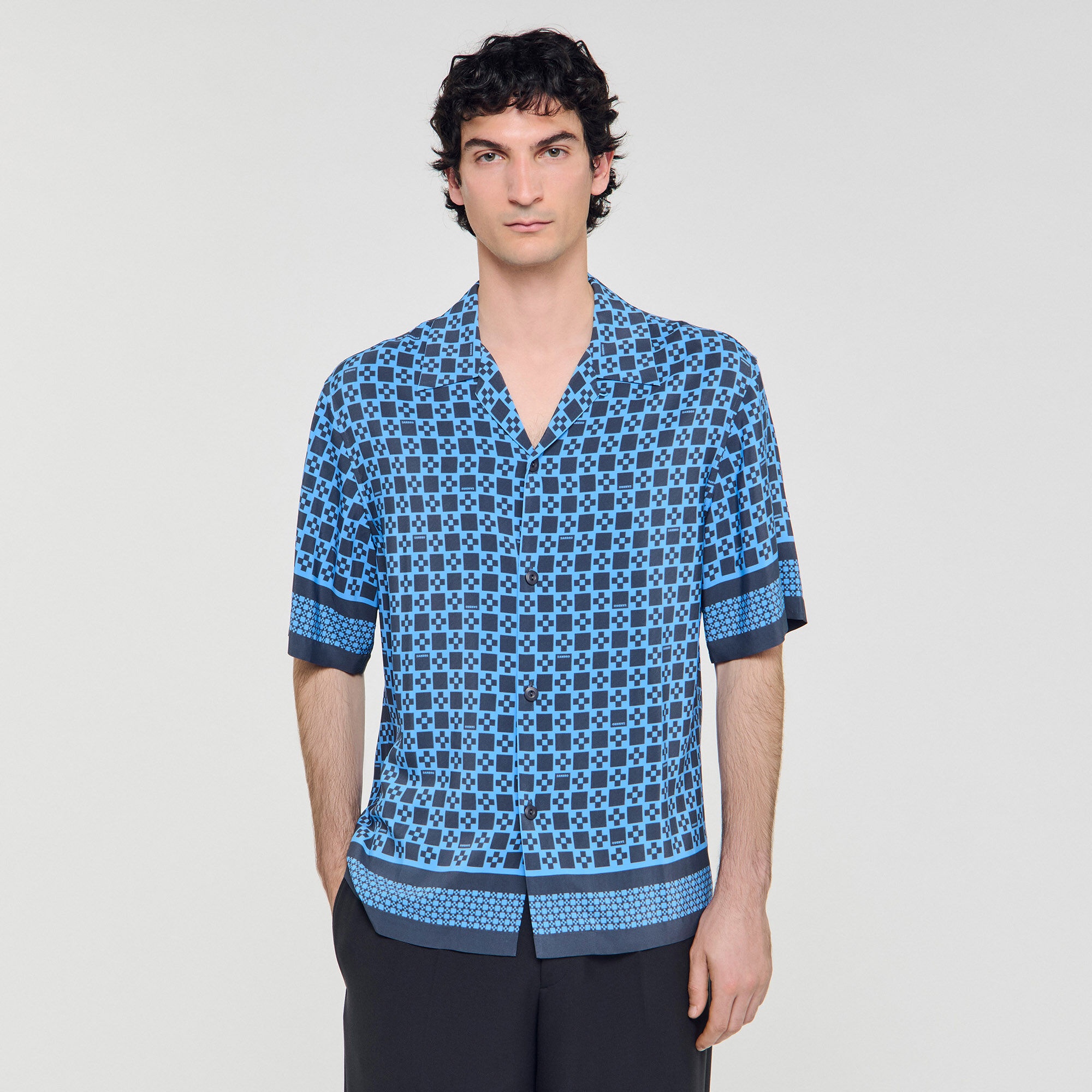 SQUARE CROSS MOTIF FLOWING SHIRT - 4