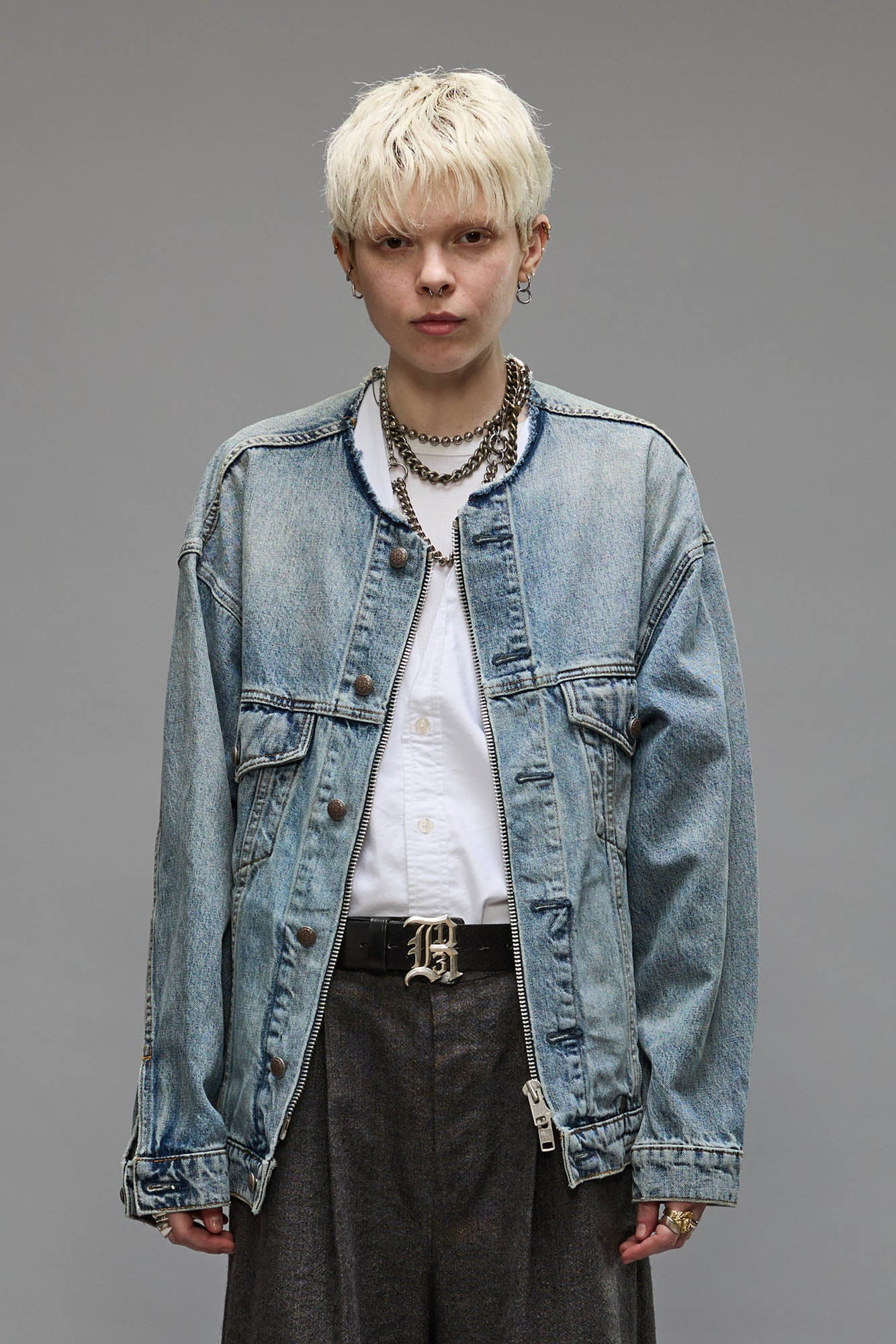 COLLARLESS TRUCKER JACKET - CAXTON BLUE - 5