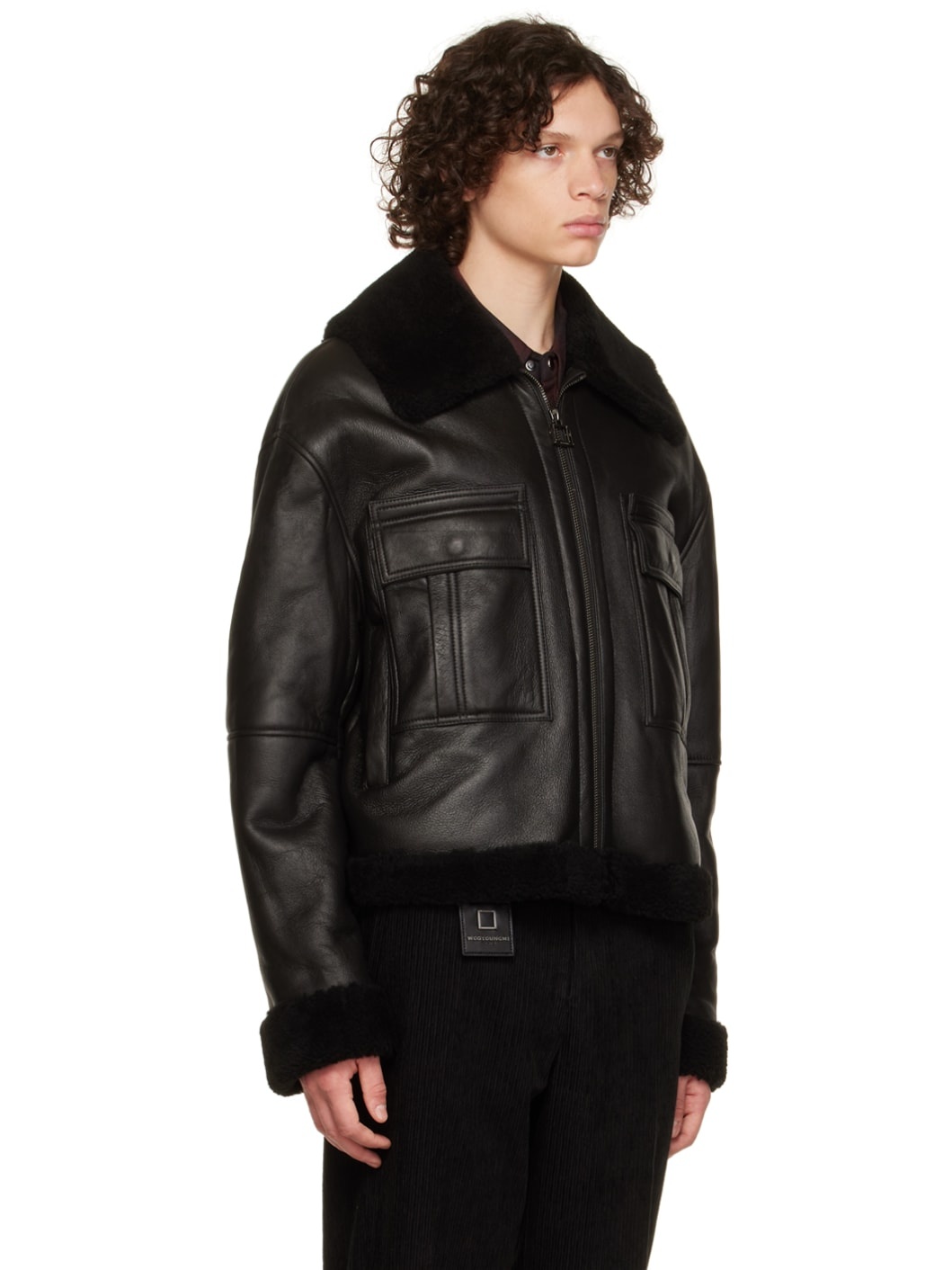 Black Shearling Leather Jacket - 2