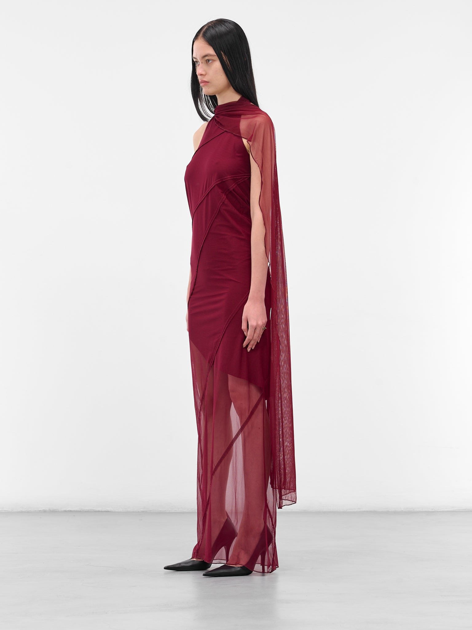 Red Mesh Shawl Maxi Dress - 2