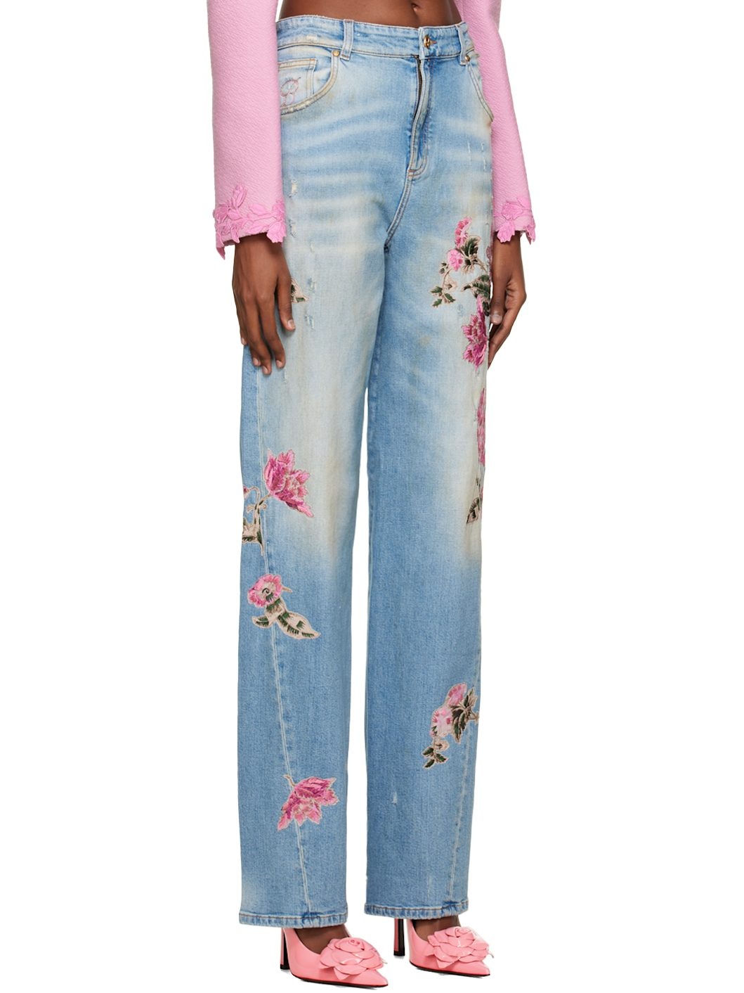 Blue Floral Jeans - 2