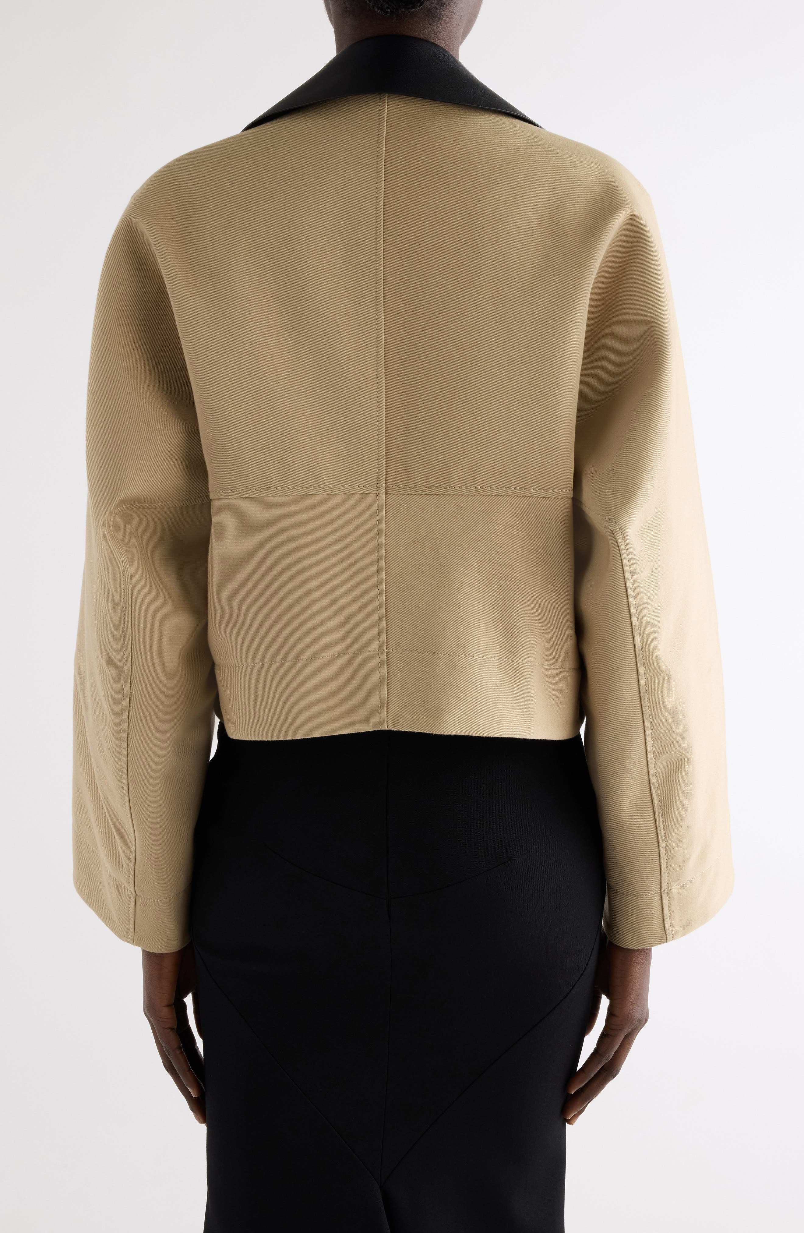 Givenchy Leather Collar Gabardine Crop Trench Jacket in Beige at Nordstrom - 4