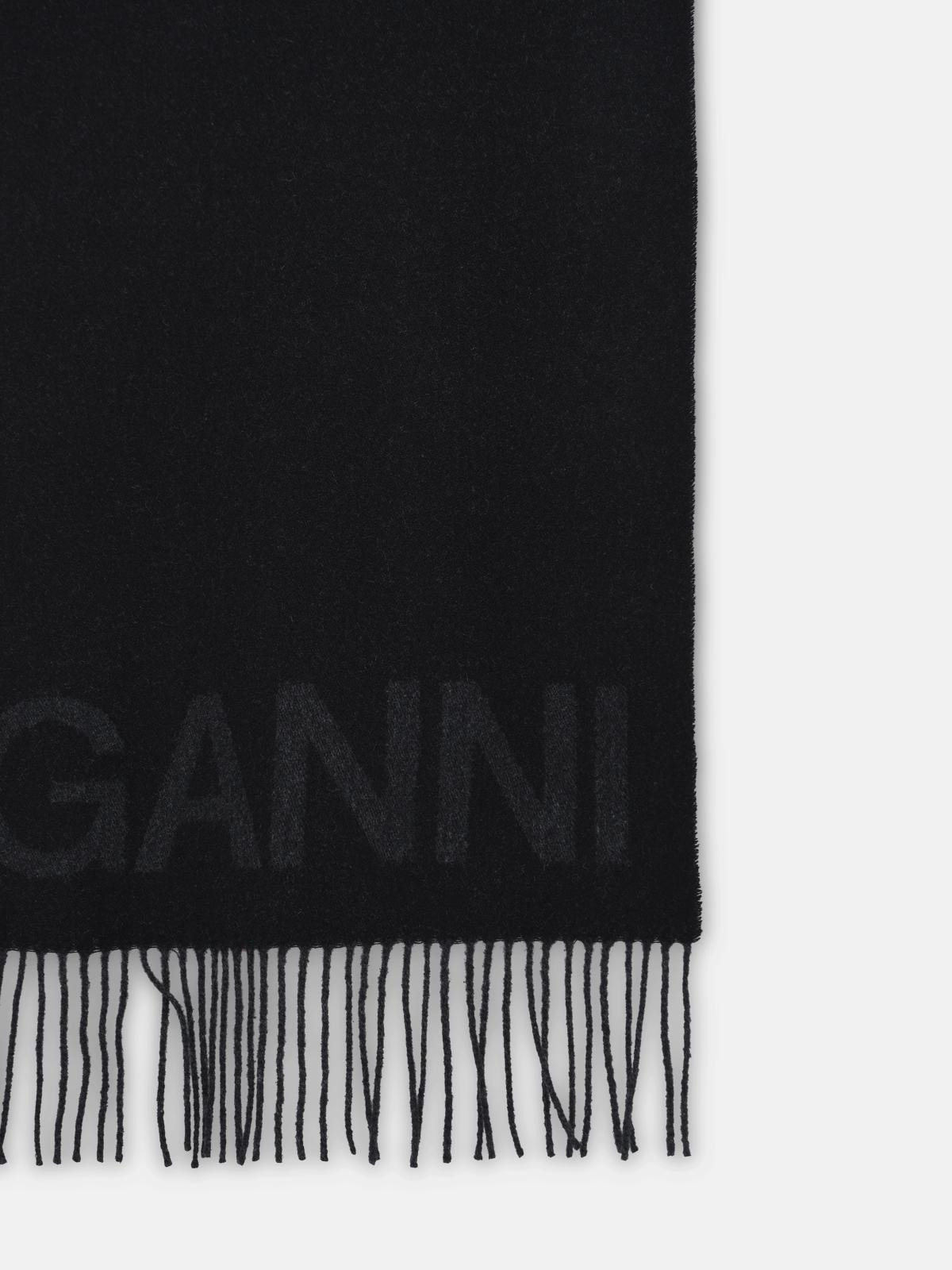 BLACK RECYCLED WOOL SCARF - 2
