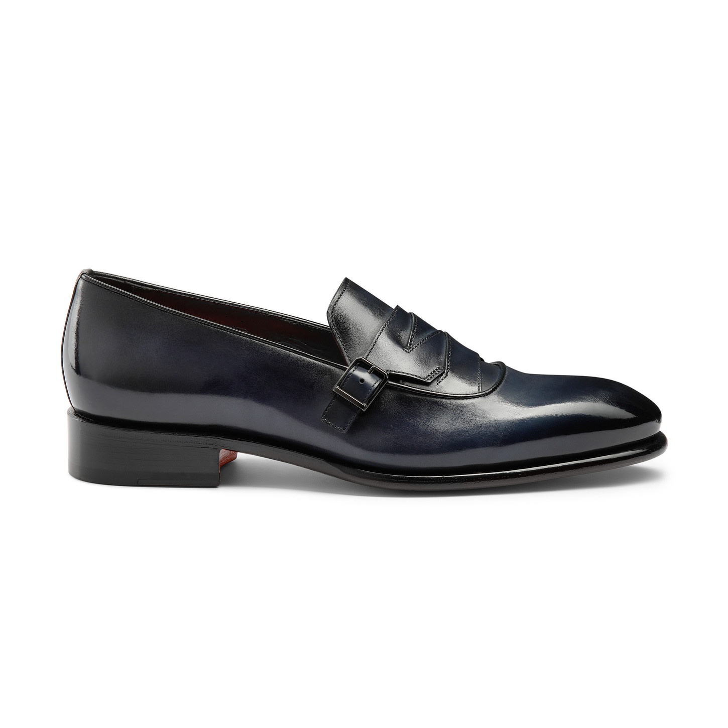 Men's blue leather single-buckle loafer - 1