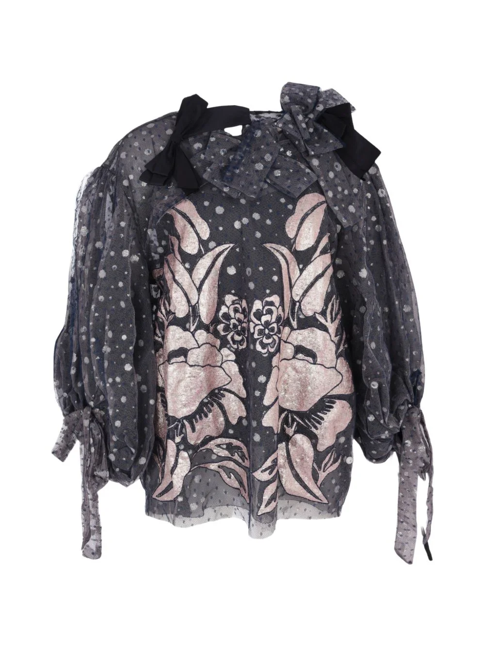 gathered-sleeve double layer blouse - 1