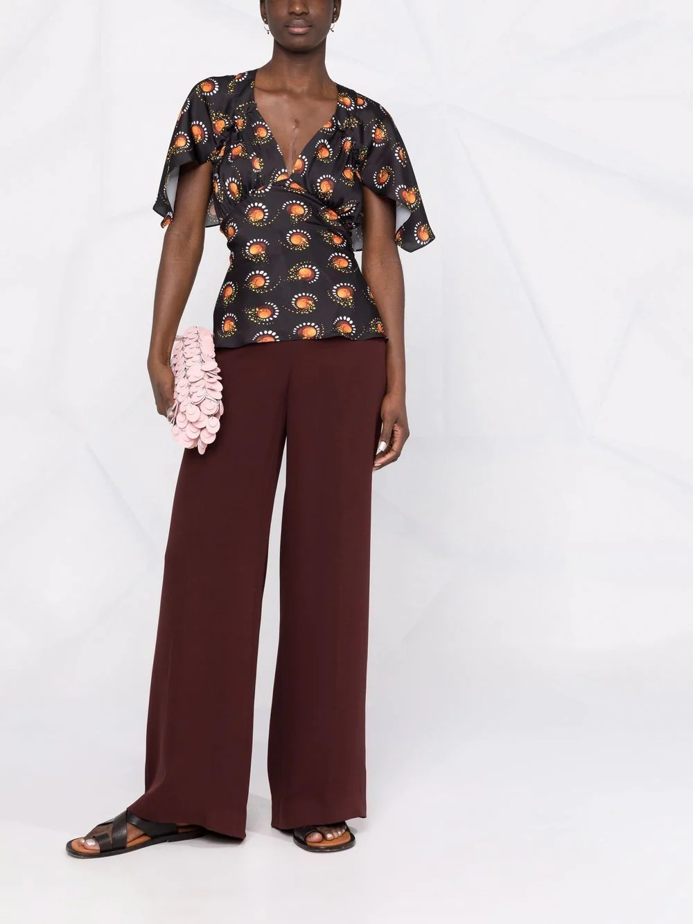 motif-print V-neck top - 2
