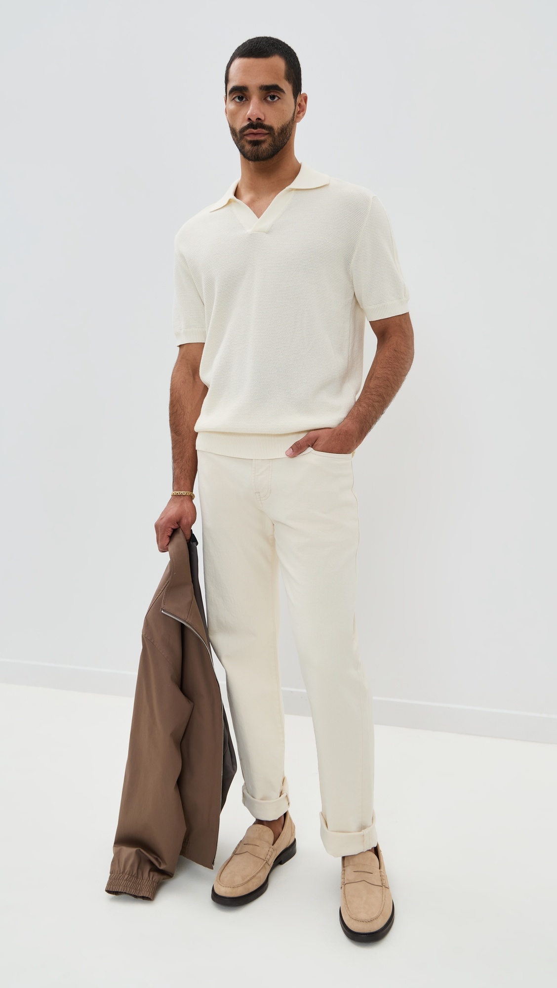 Rino Str Cotton Salt and Pepper Stitch Knitted Polo - 4