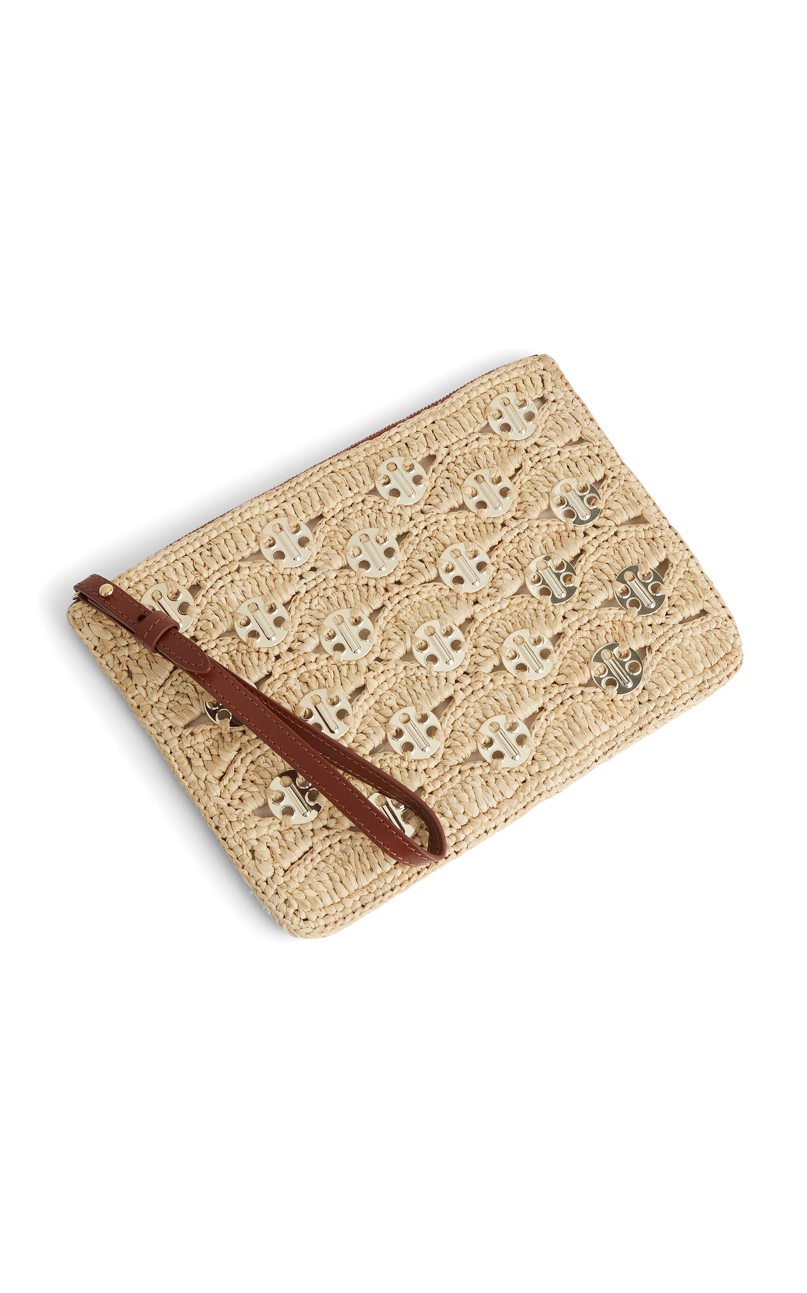 Embellished Woven Raffia Pouch neutral - 5