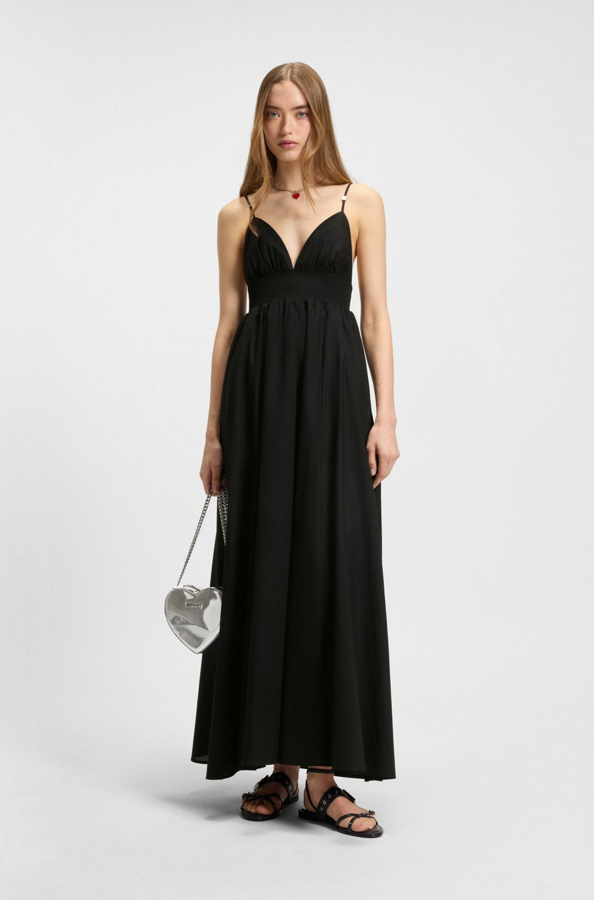 STRAPPY MAXI DRESS IN LIGHTWEIGHT COTTON WITH SMOCKED TRIM - 2