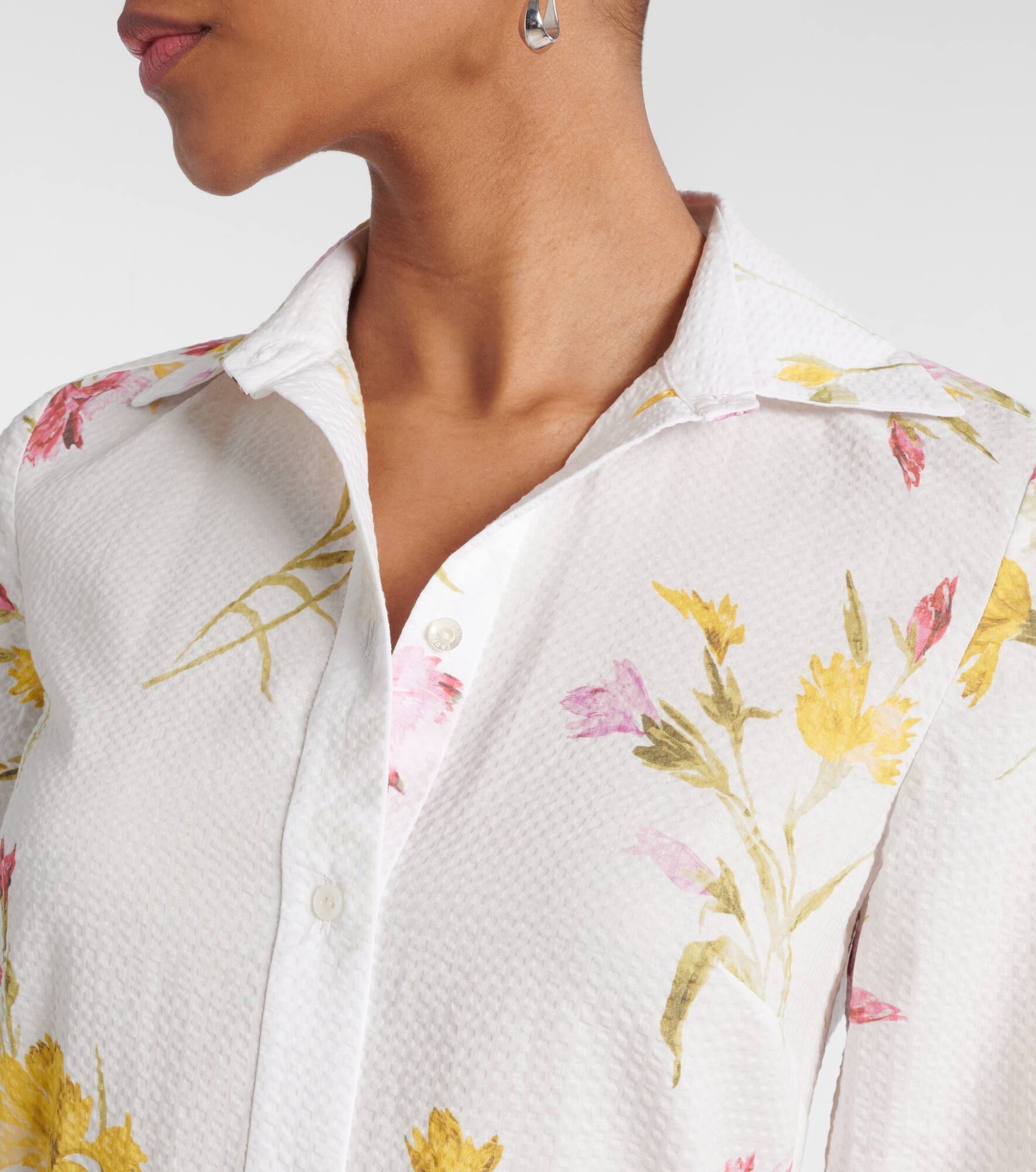 Floral cotton seersucker shirt dress - 4
