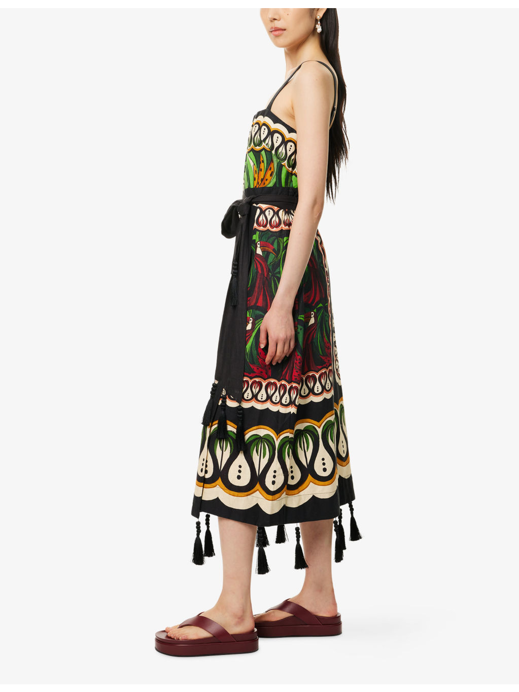 Coconut Tree Flow Belted Linen-Blend Midi Dress - 3