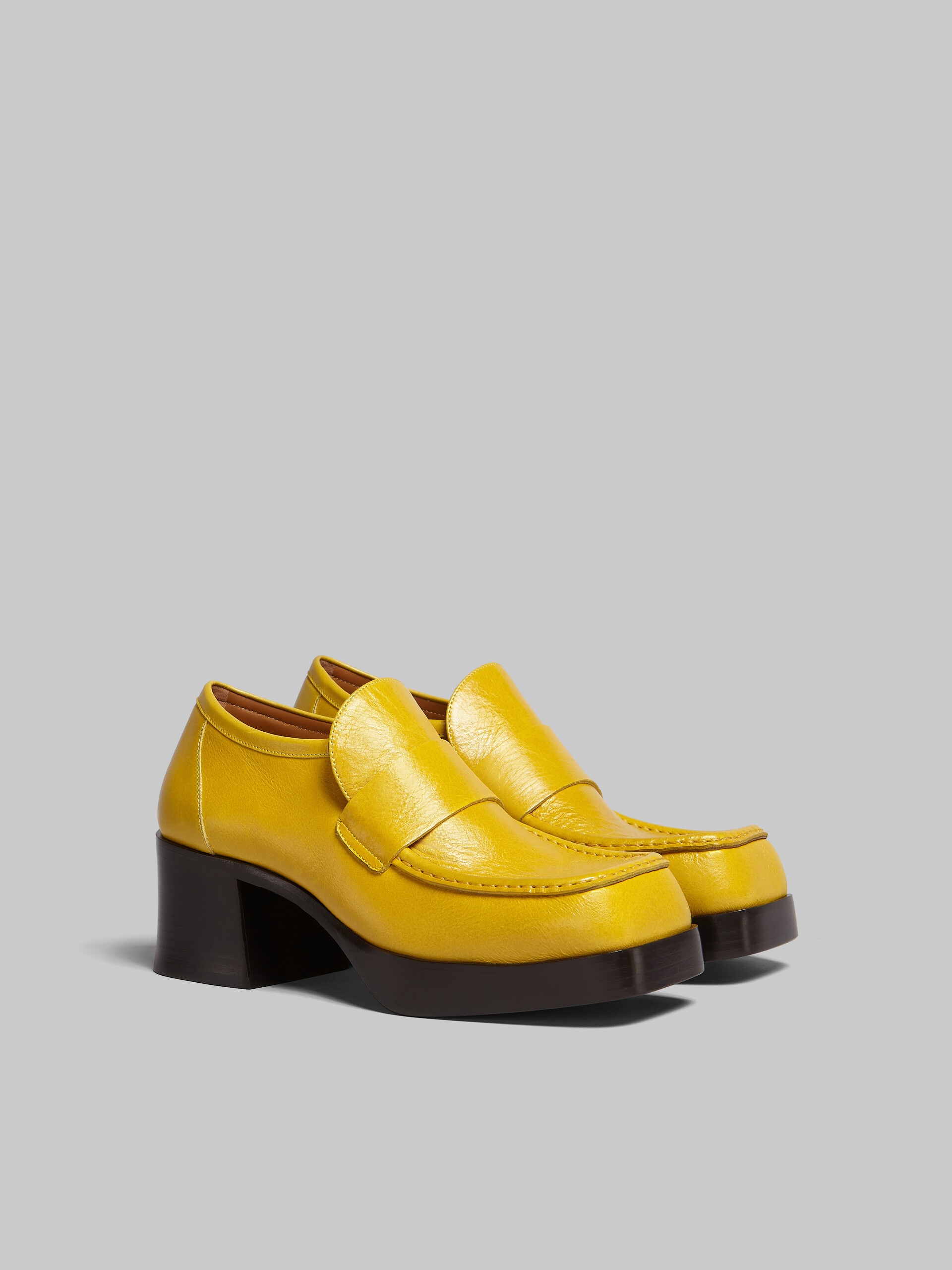 YELLOW LEATHER HEELED LOAFER - 2