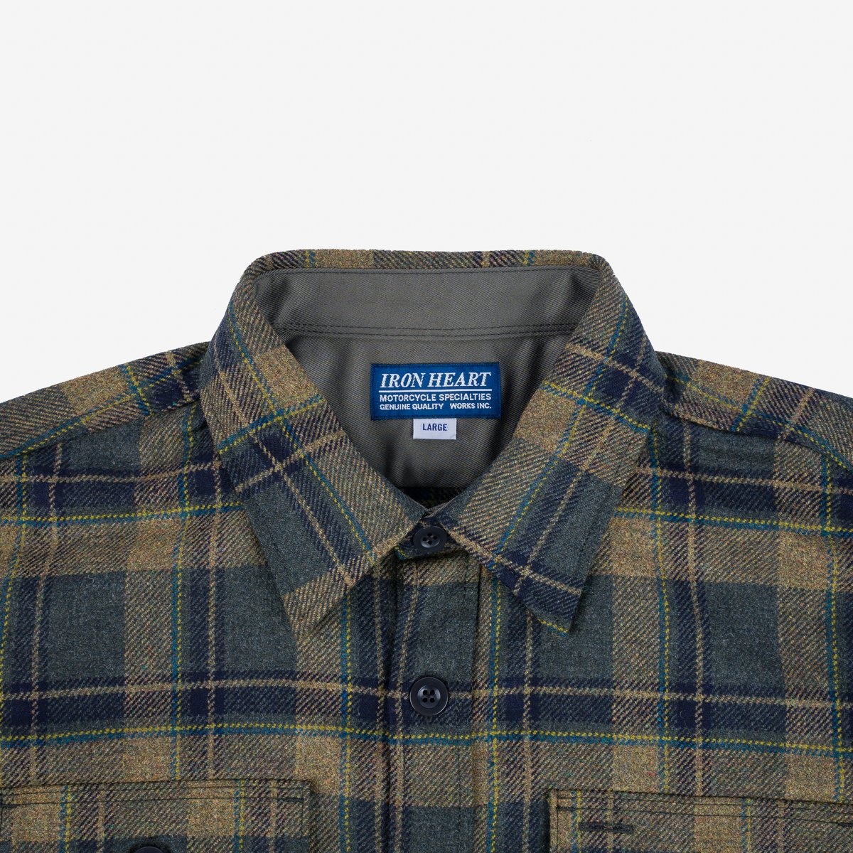 IHDR-434-HHG 14oz Fox Brothers®  Check Flannel CPO Shirt - Rustic Yellow, Hickory & Hunter Green - 7