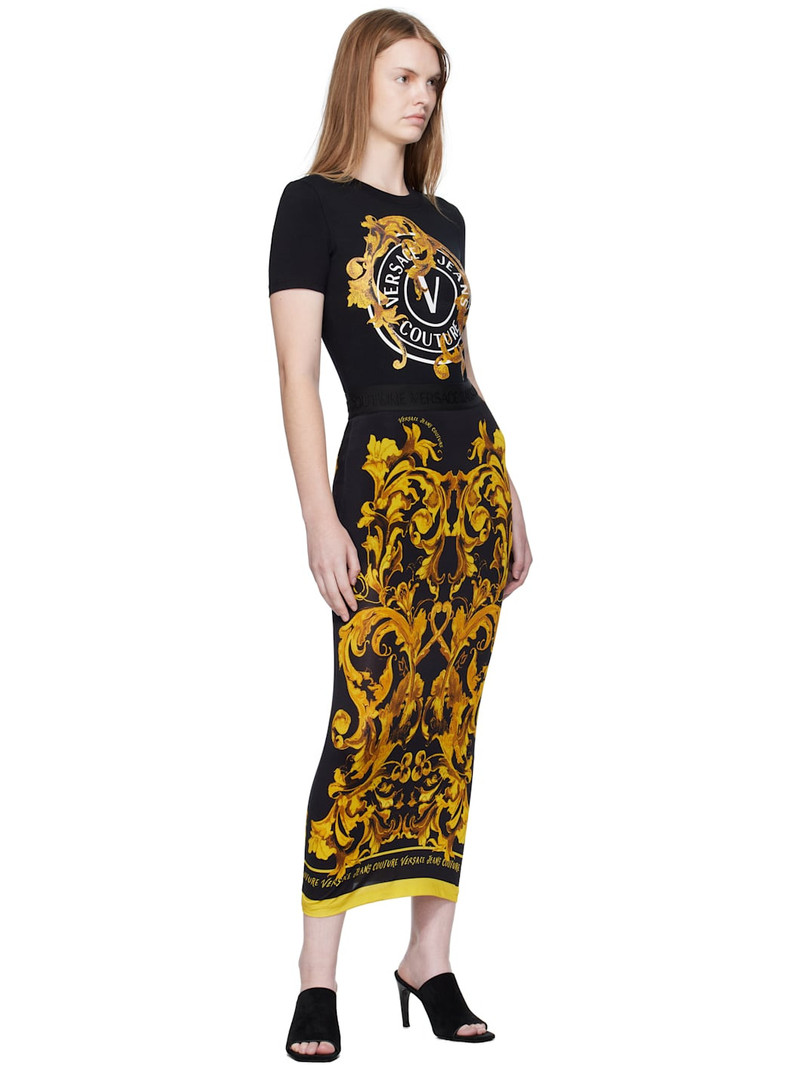 VERSACE JEANS COUTURE Black & Yellow Porcelain Barocco Midi Skirt outlook