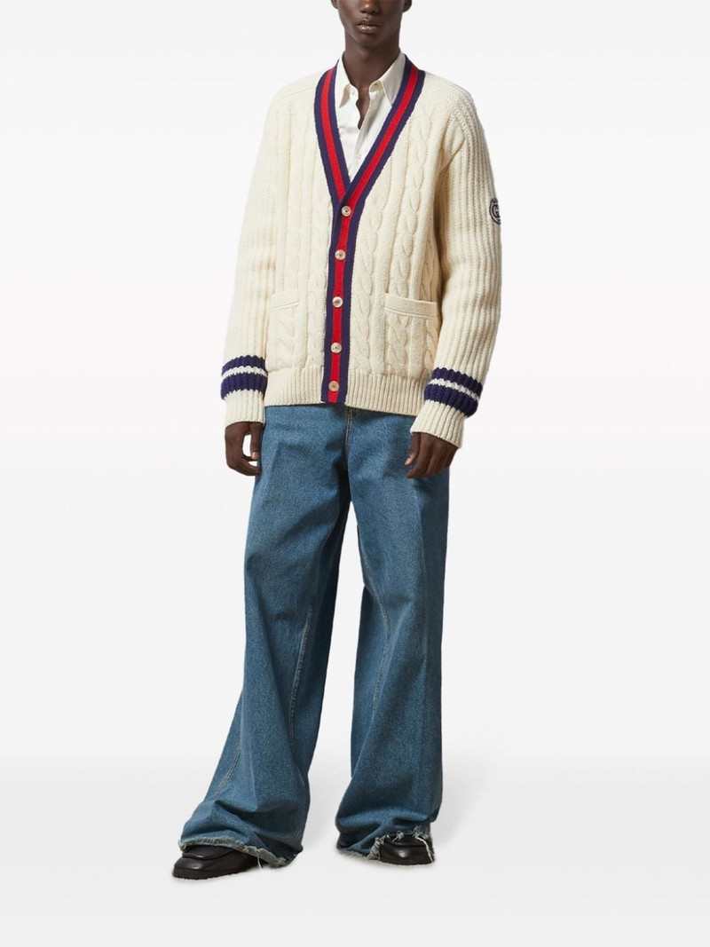 GUCCI Web stripe-trim cable-knit cardigan outlook