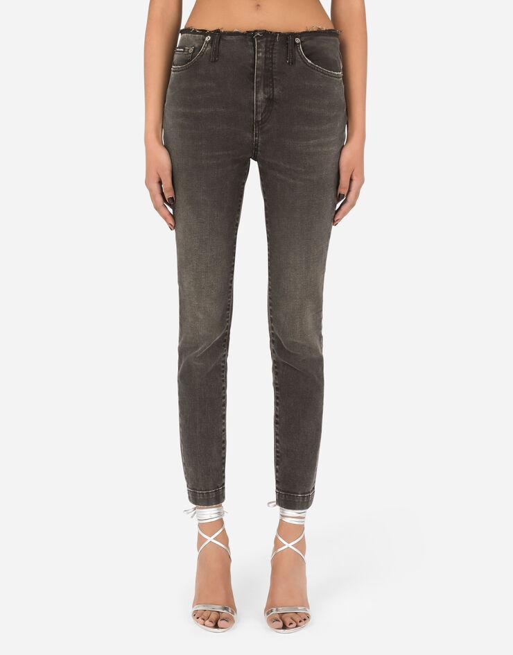 Cotton jeans with raw-cut waistband - 1