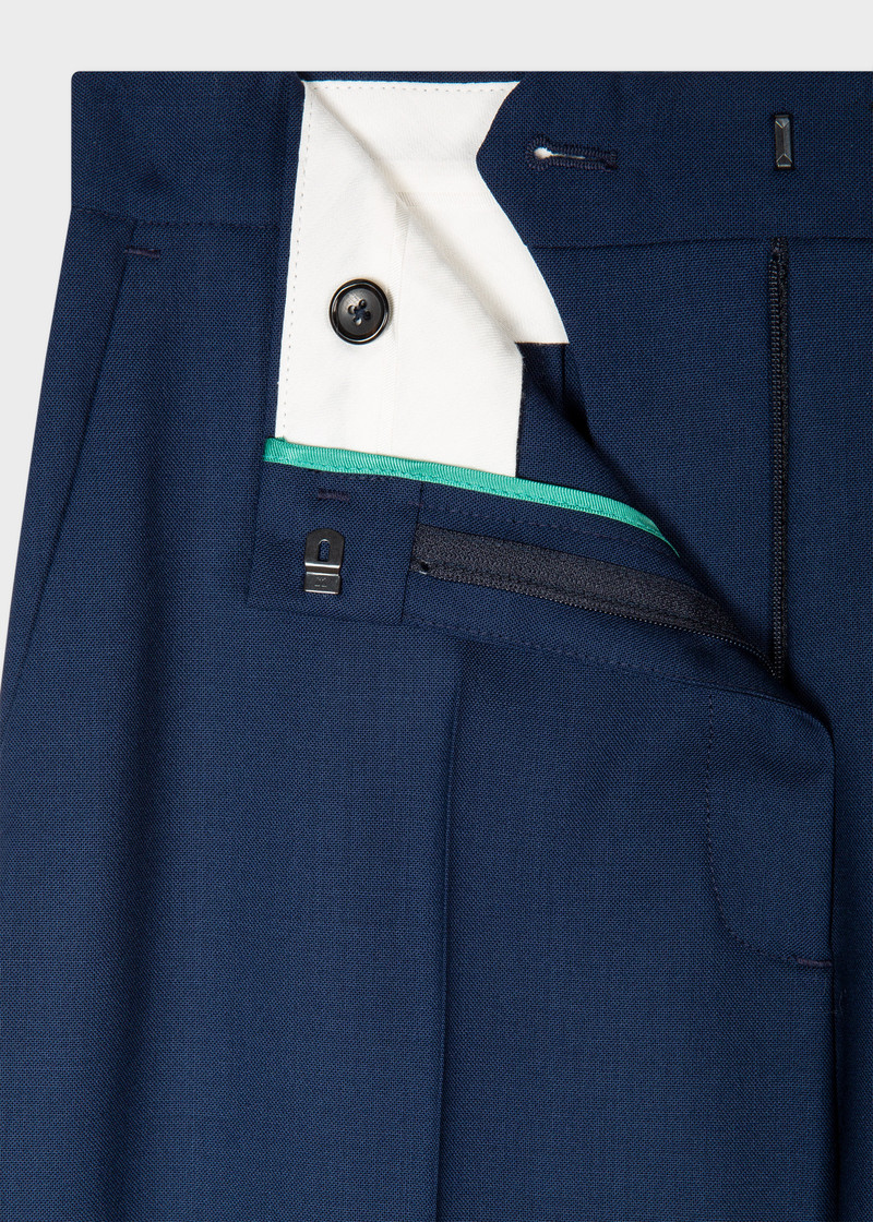 Women's Navy Wool-Hopsack Wide Leg Trousers 4