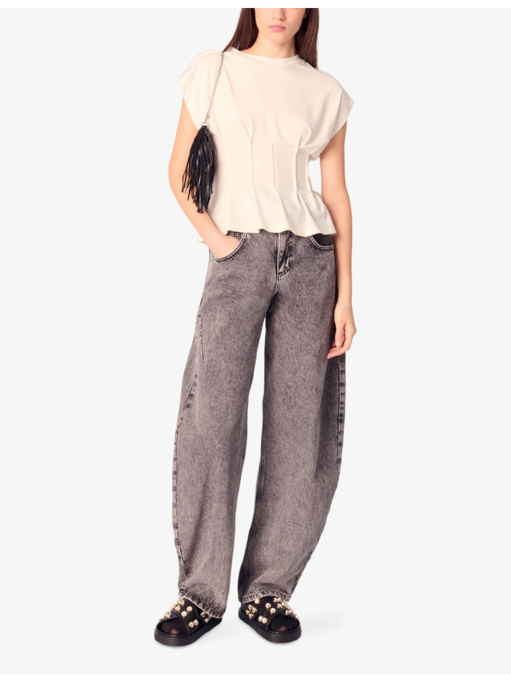 Fitted-Bodice Short-Sleeved Stretch-Woven T-Shirt - 2
