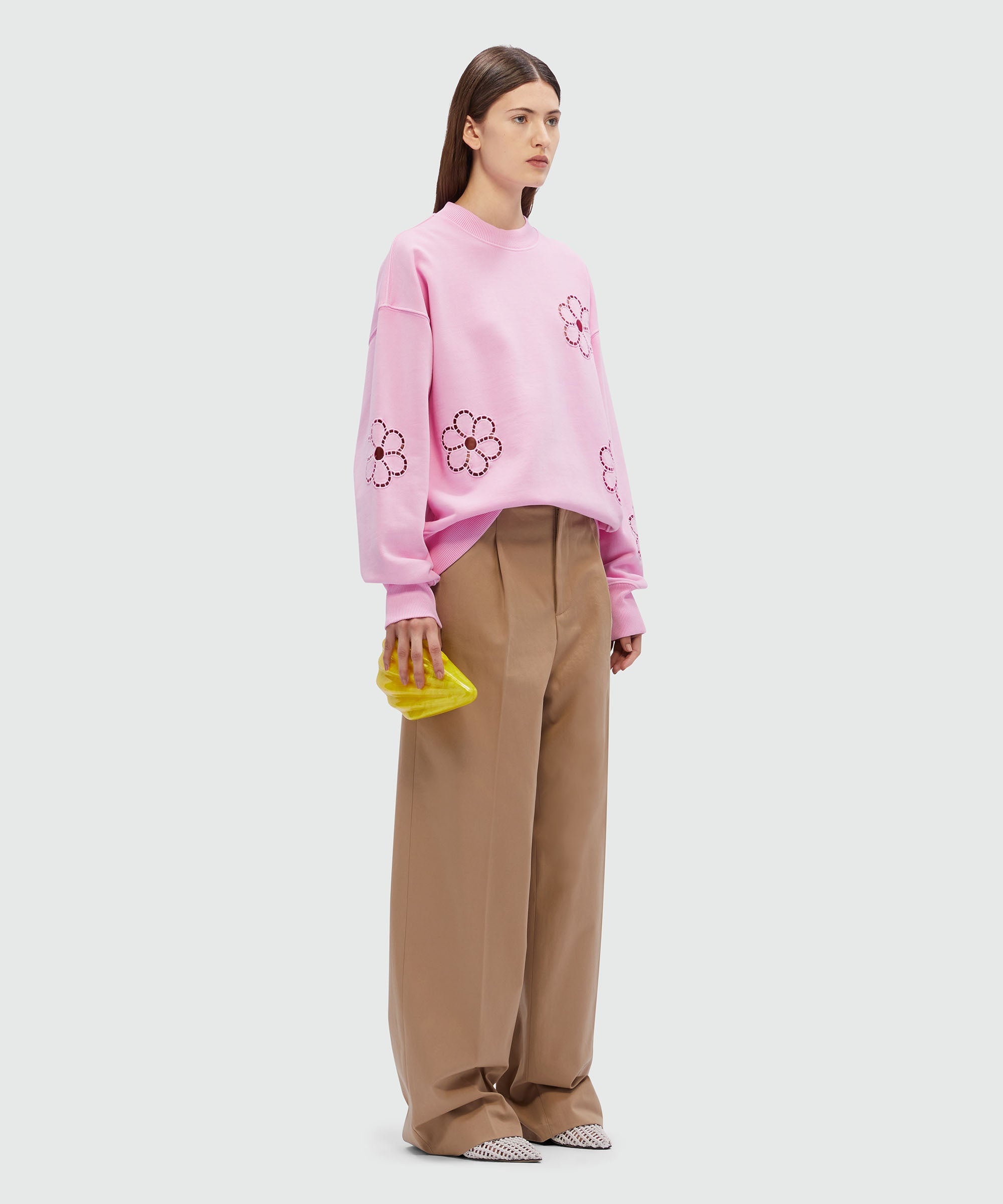 Pink jersey sweatshirt with Ã  jour embroidery - 4