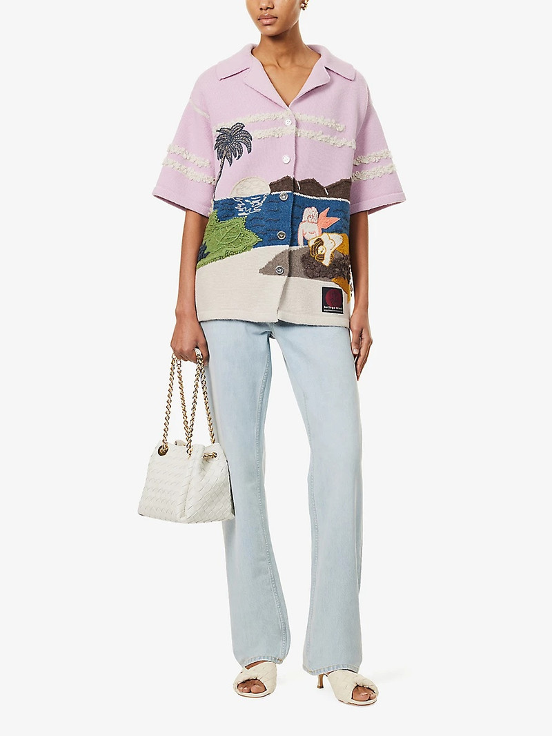 Bottega Veneta Graphic-intarsia camp-collar wool shirt outlook