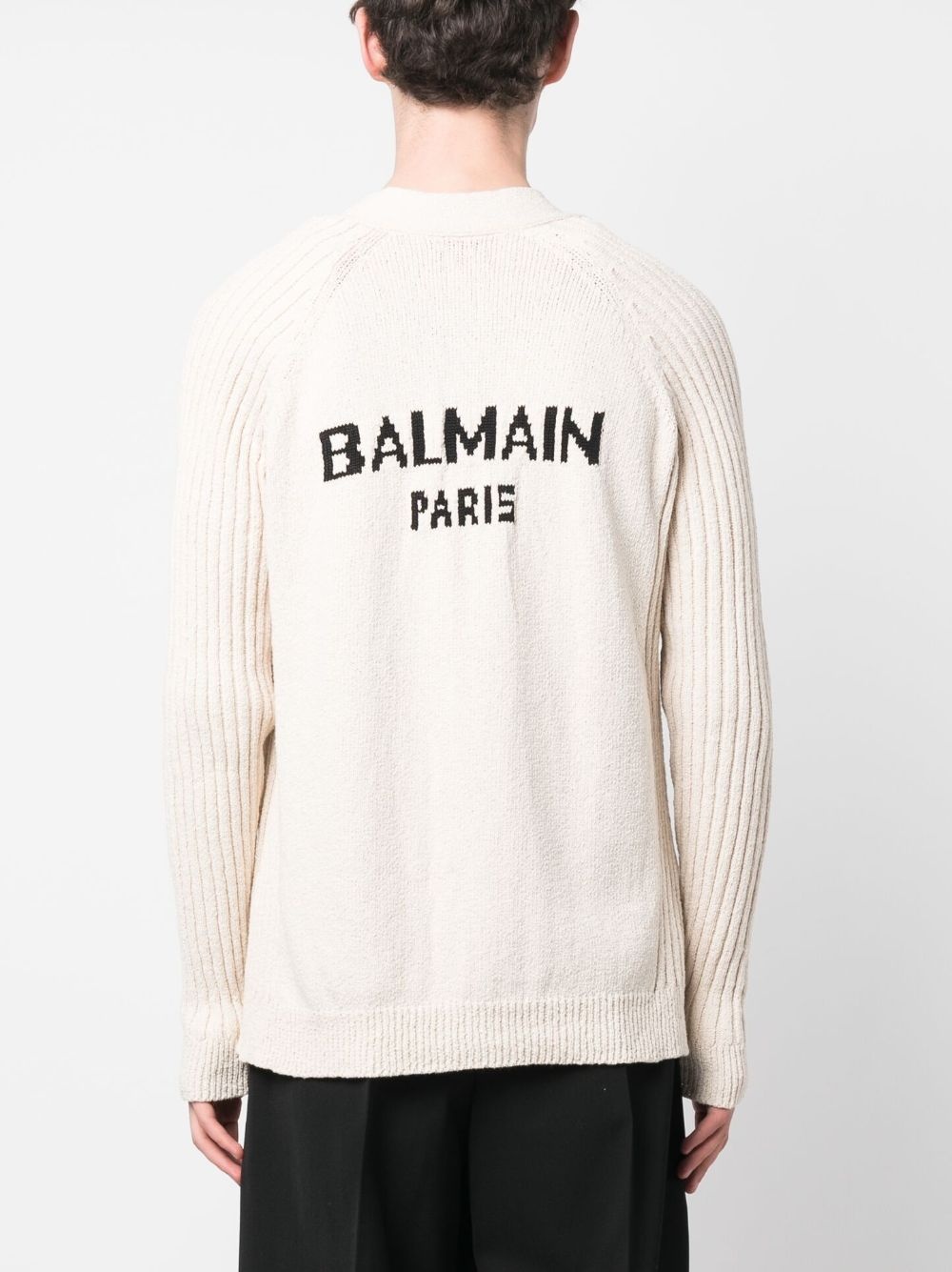 intarsia-logo button-up cardigan - 4