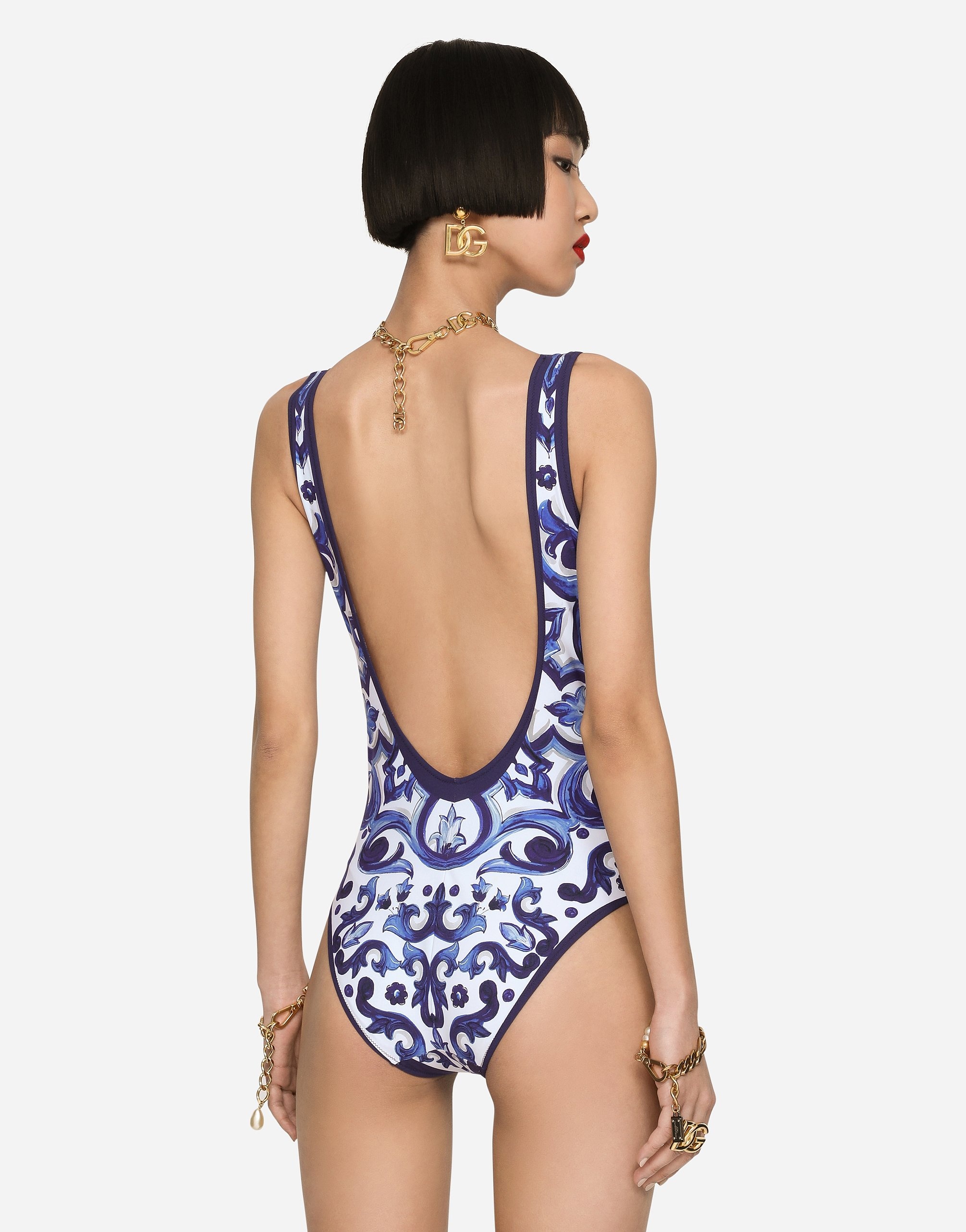 Majolica-print racing swimsuit - 5