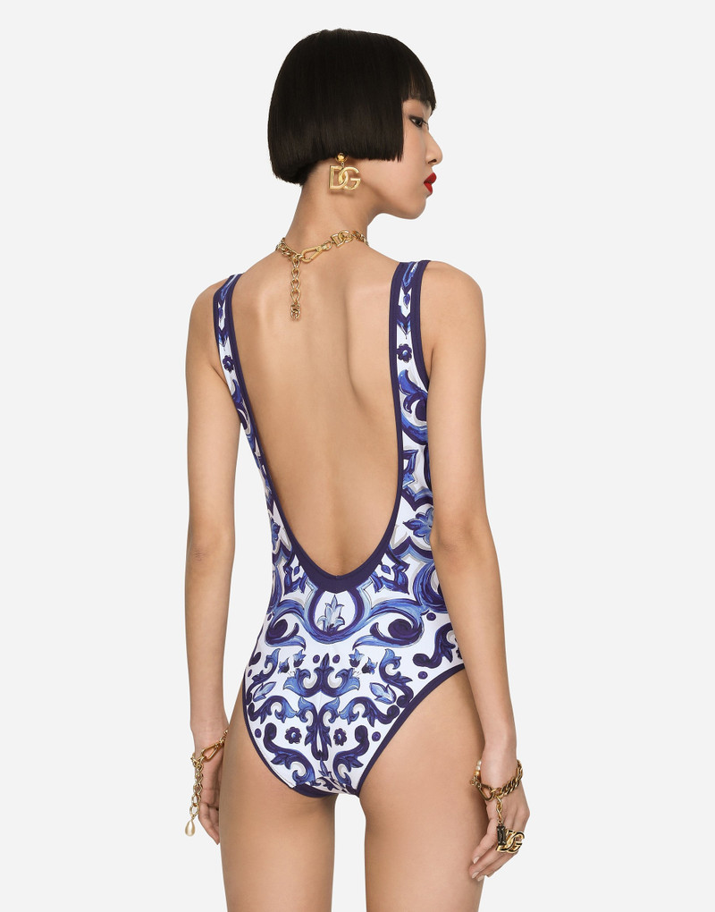 Dolce & Gabbana Majolica-print racing swimsuit outlook
