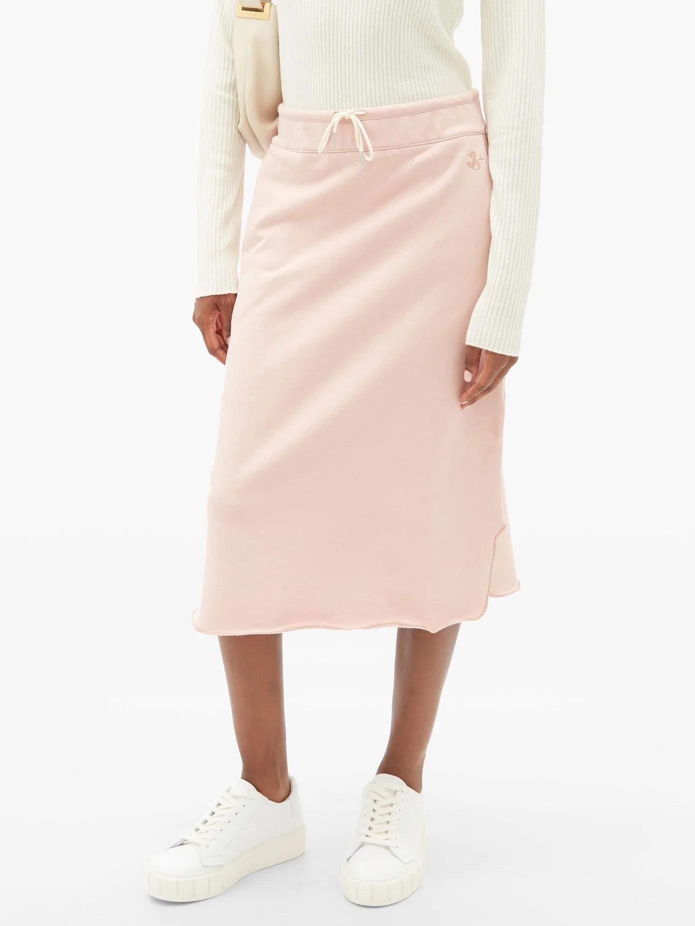 Logo-embroidered cotton-terry midi skirt - 6