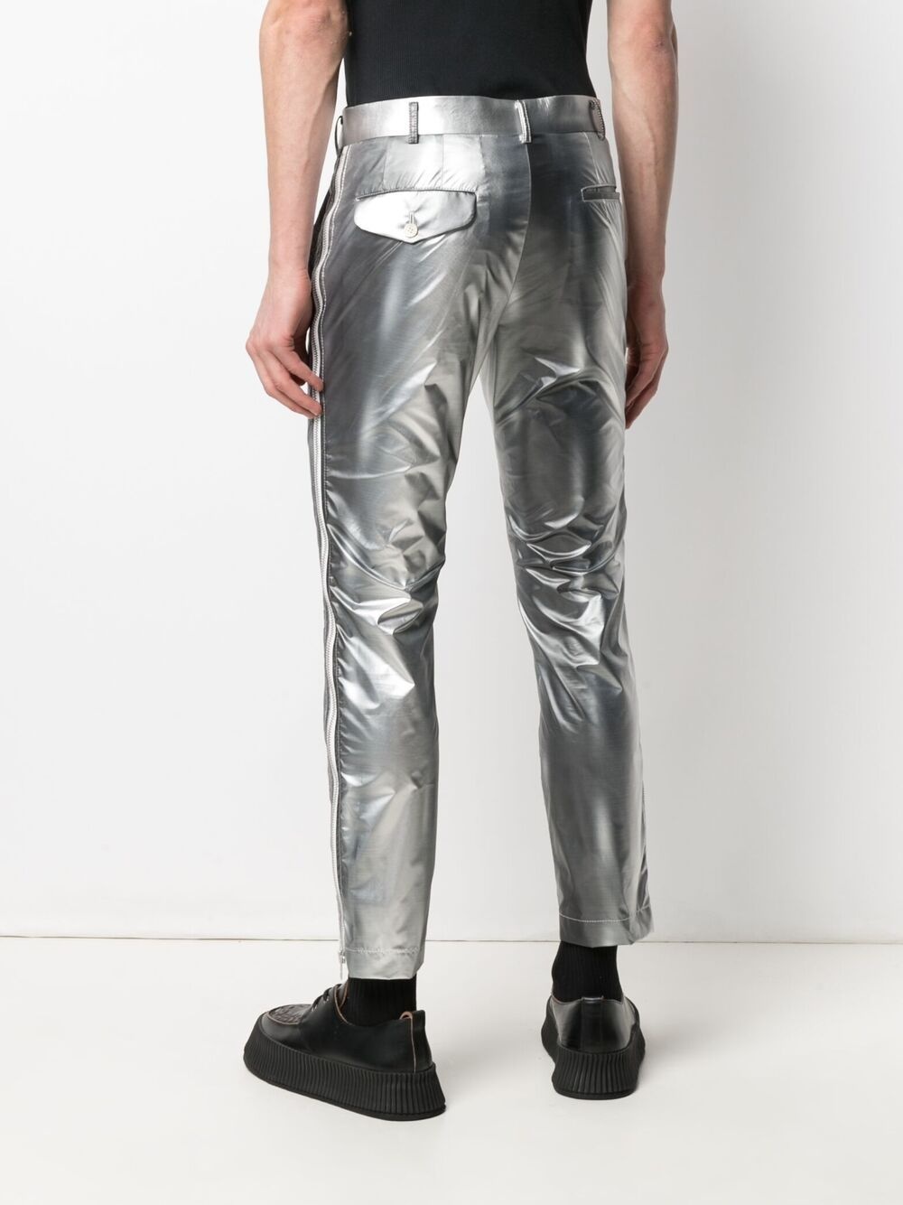 slim-fit metallic trousers - 4