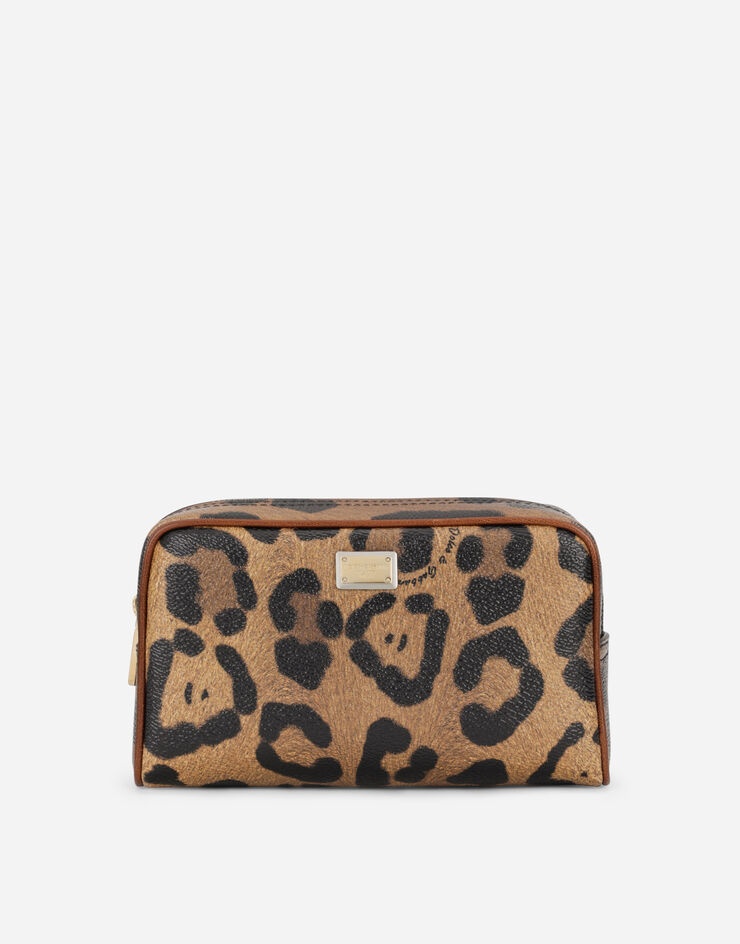 Leopard-print Crespo toiletry bag with branded plate - 1