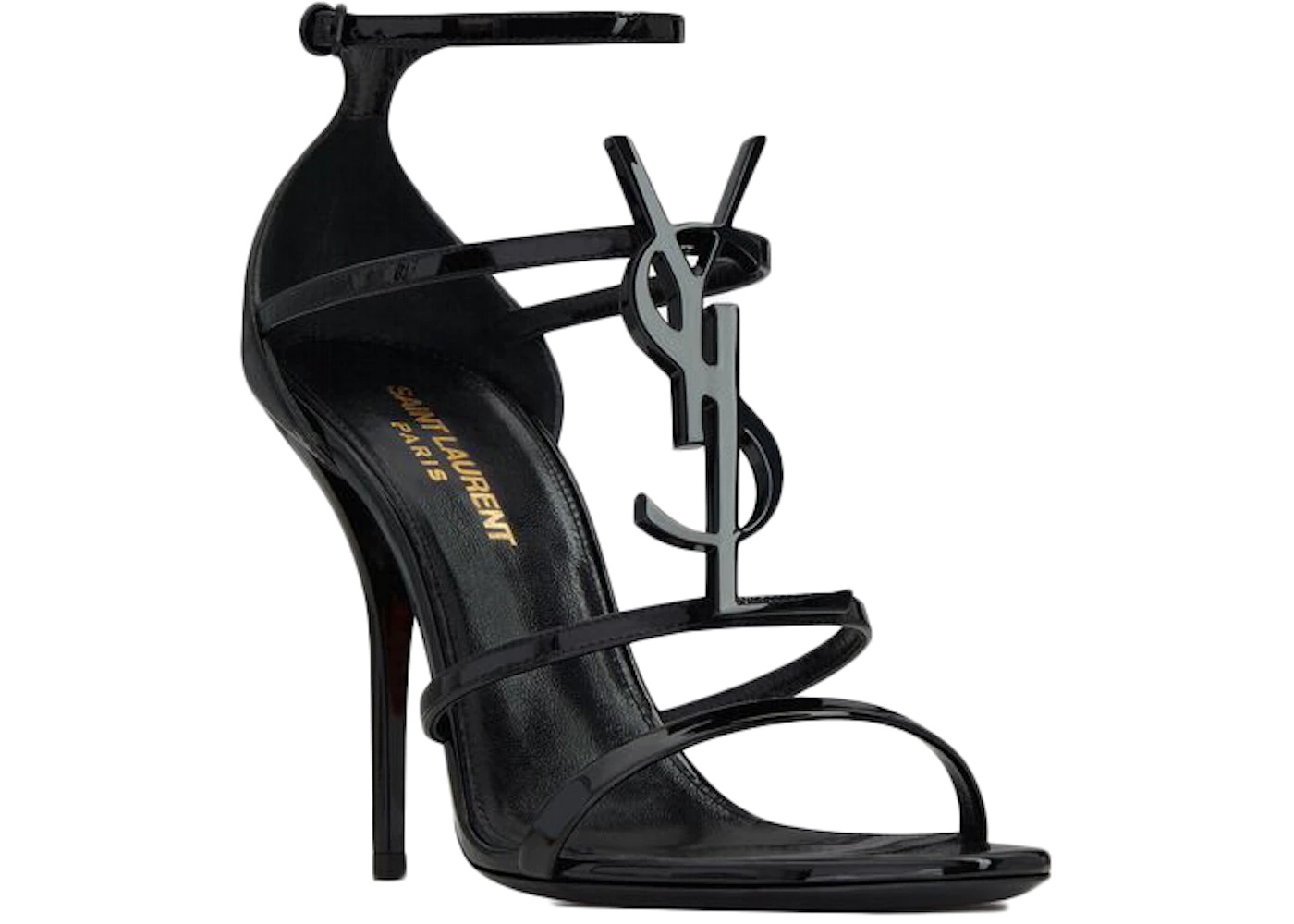 Saint Laurent Cassandra Sandal Heels Black Patent Leather - 2