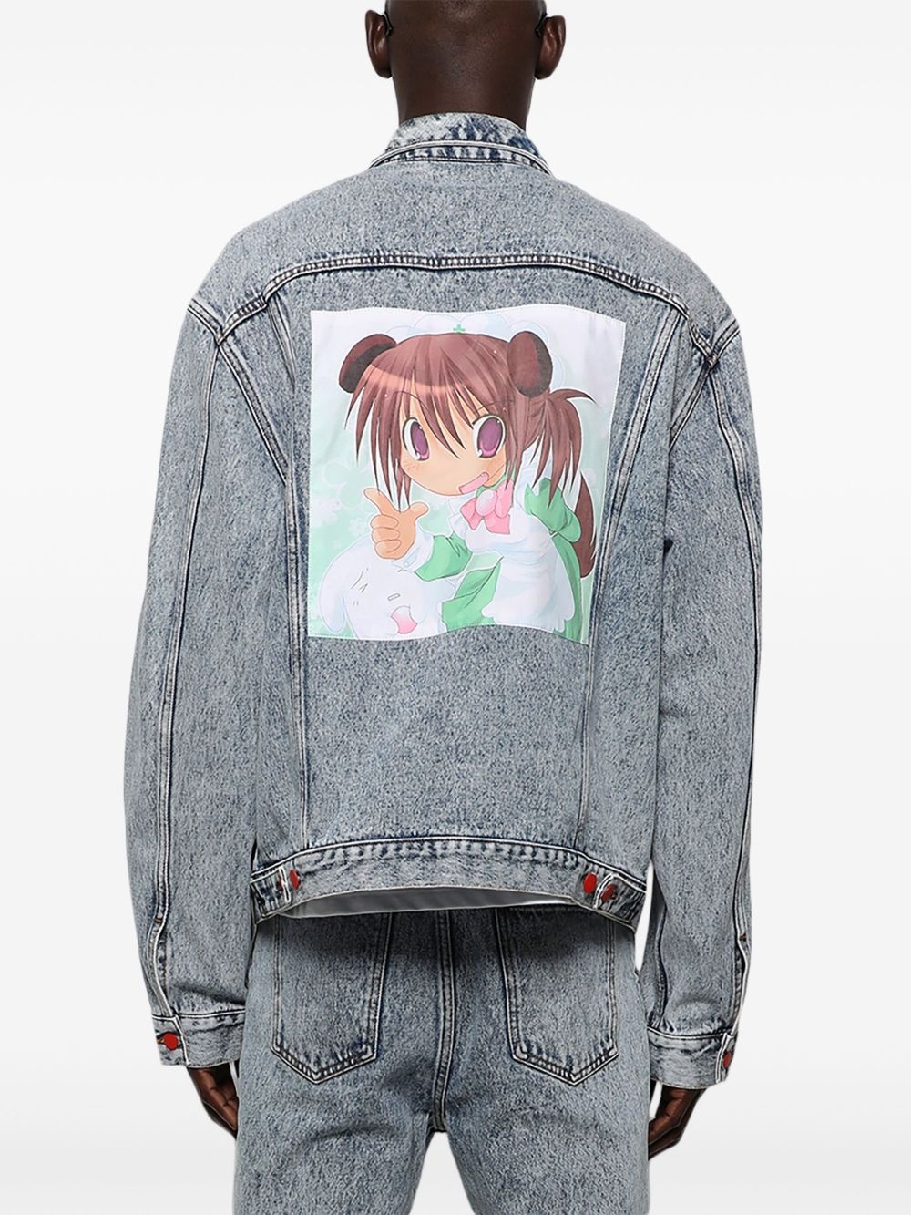 patch-detail acid-wash denim jacket - 5