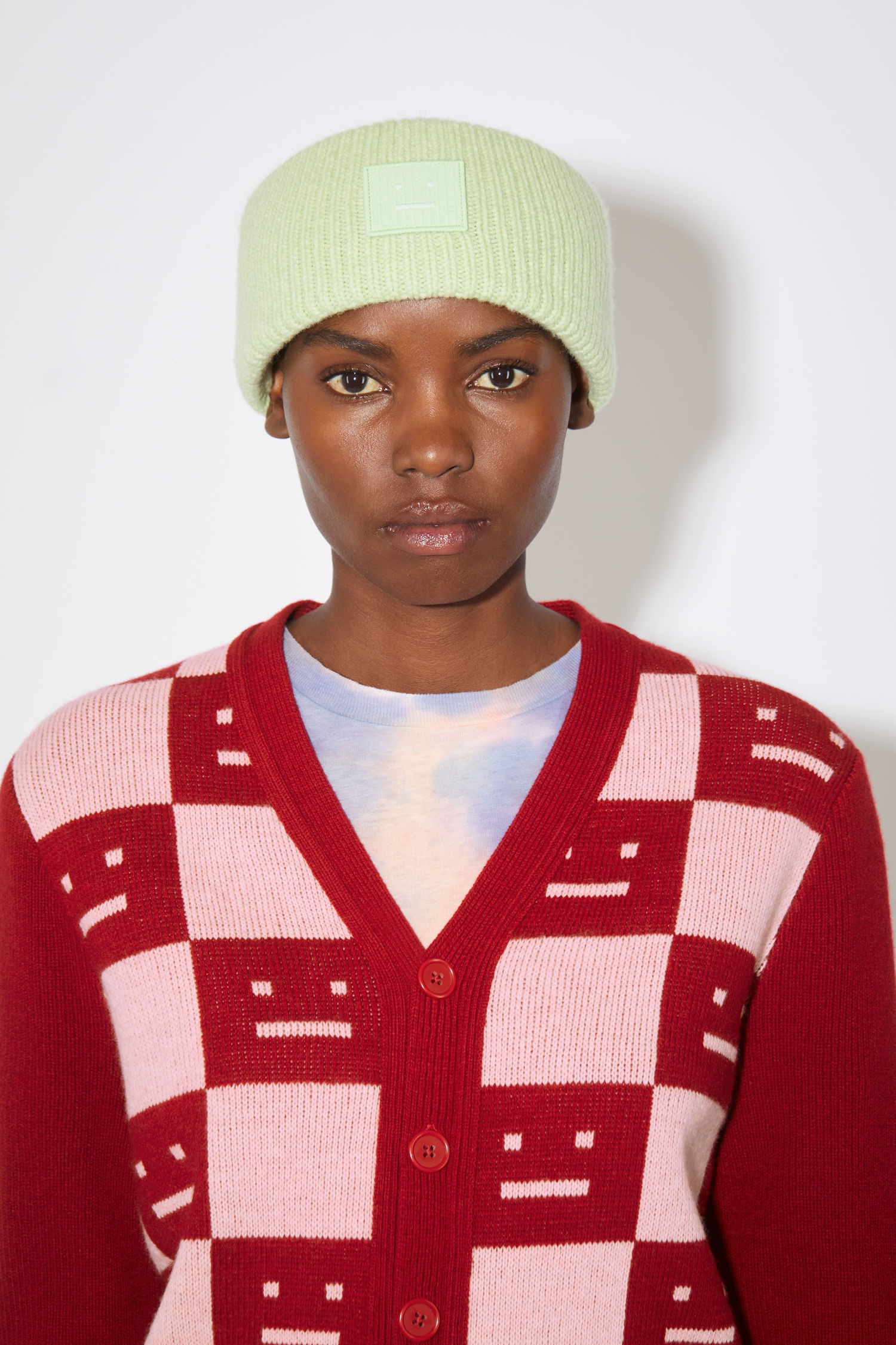 Wool knit cardigan - Deep red/faded pink melange - 5
