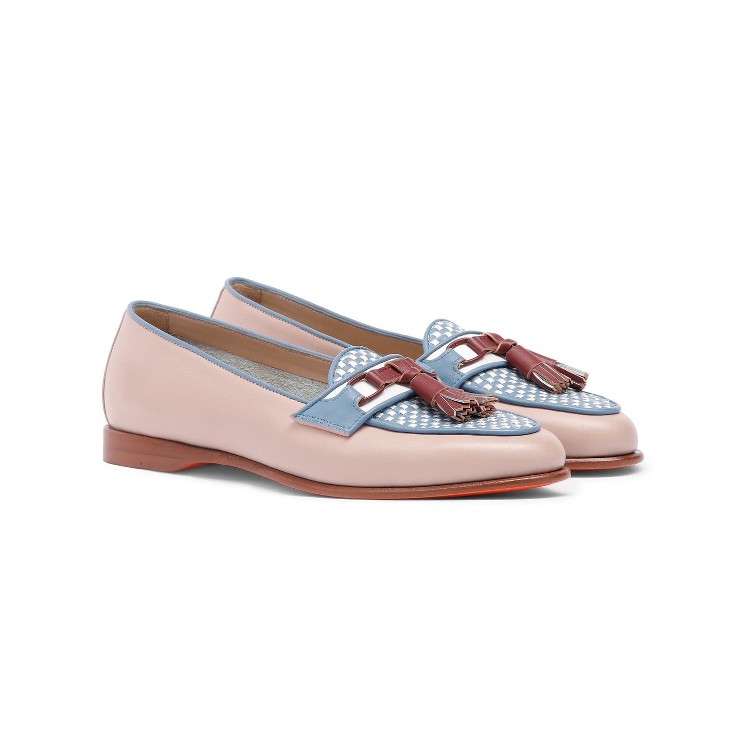 Women's pink and light blue leather Andrea tassel loafer - 3