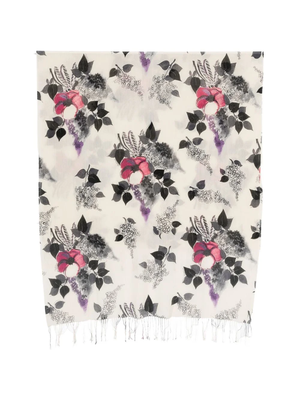 floral-print fringed scarf - 1